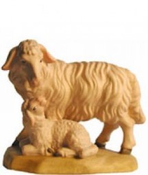 Schaf mit Lamm Krippenfigur Lasiert