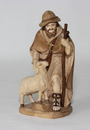 Hirte mit Stock und Schaf Krippenfigur Gebeizt