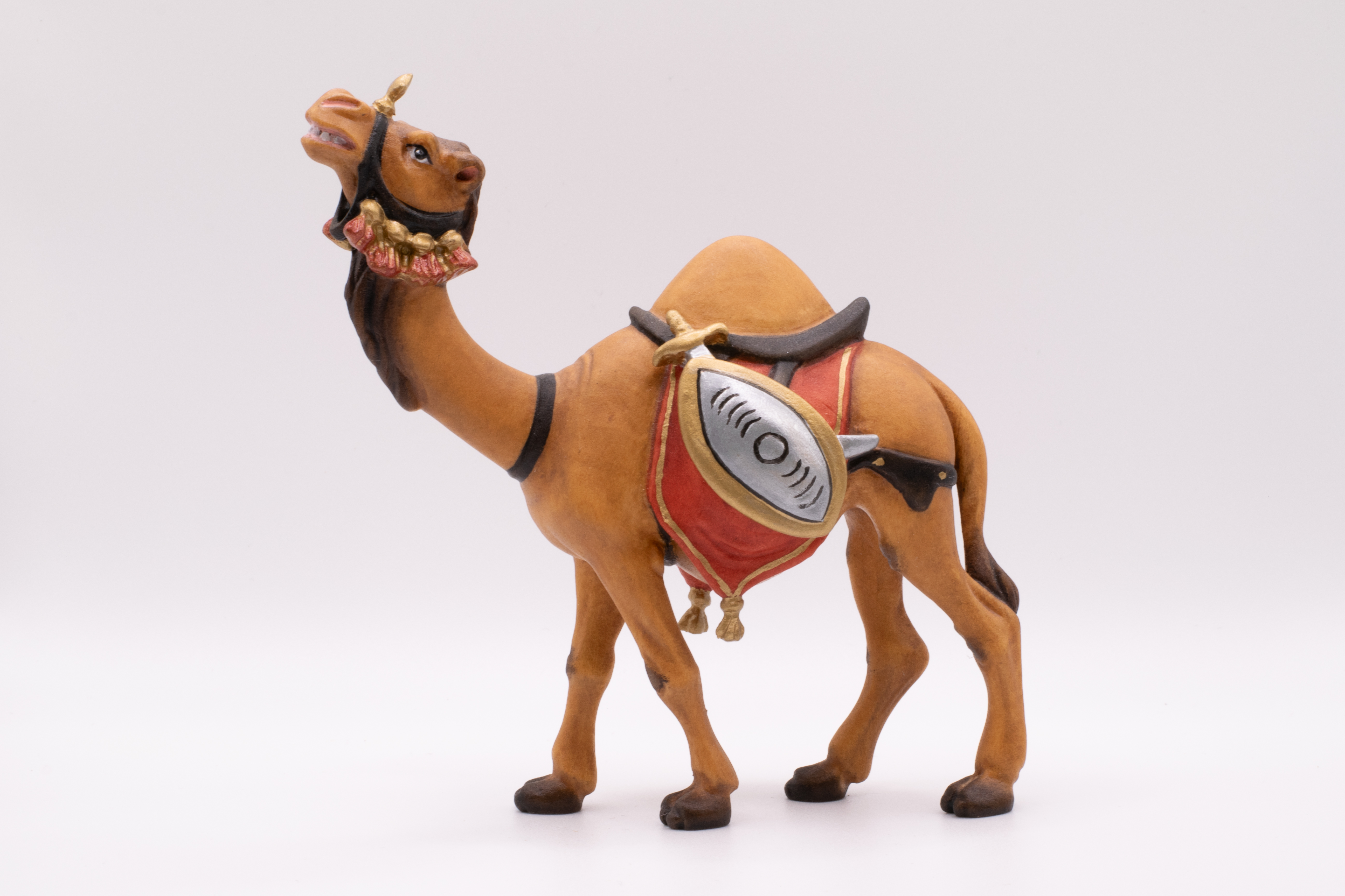 Krippenfigur Kamel mit Gepäck, Barock - Bemalt, 7cm