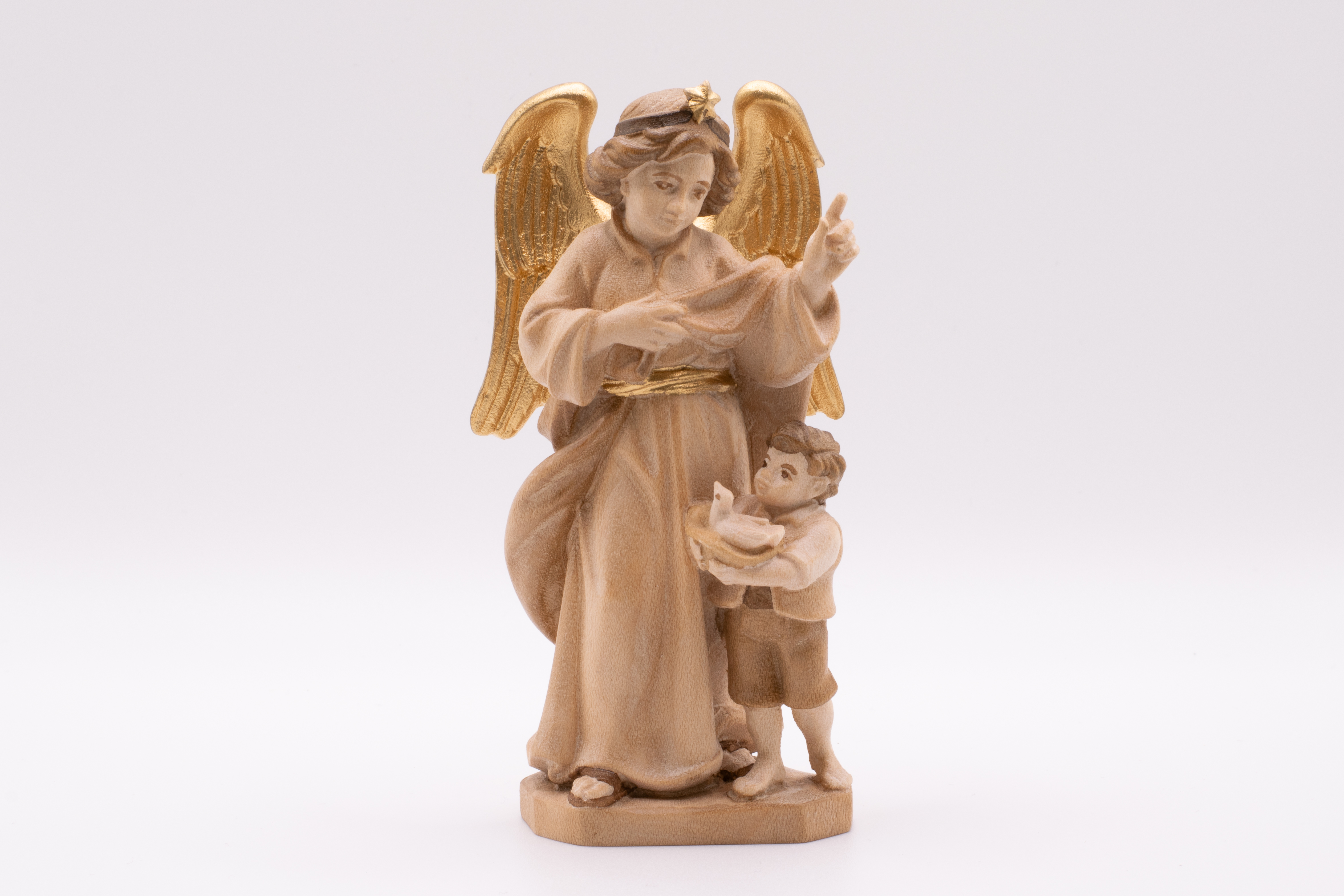 Krippenfigur Verkündungsengel mit Kind, Barock - Gebeizt, 13cm