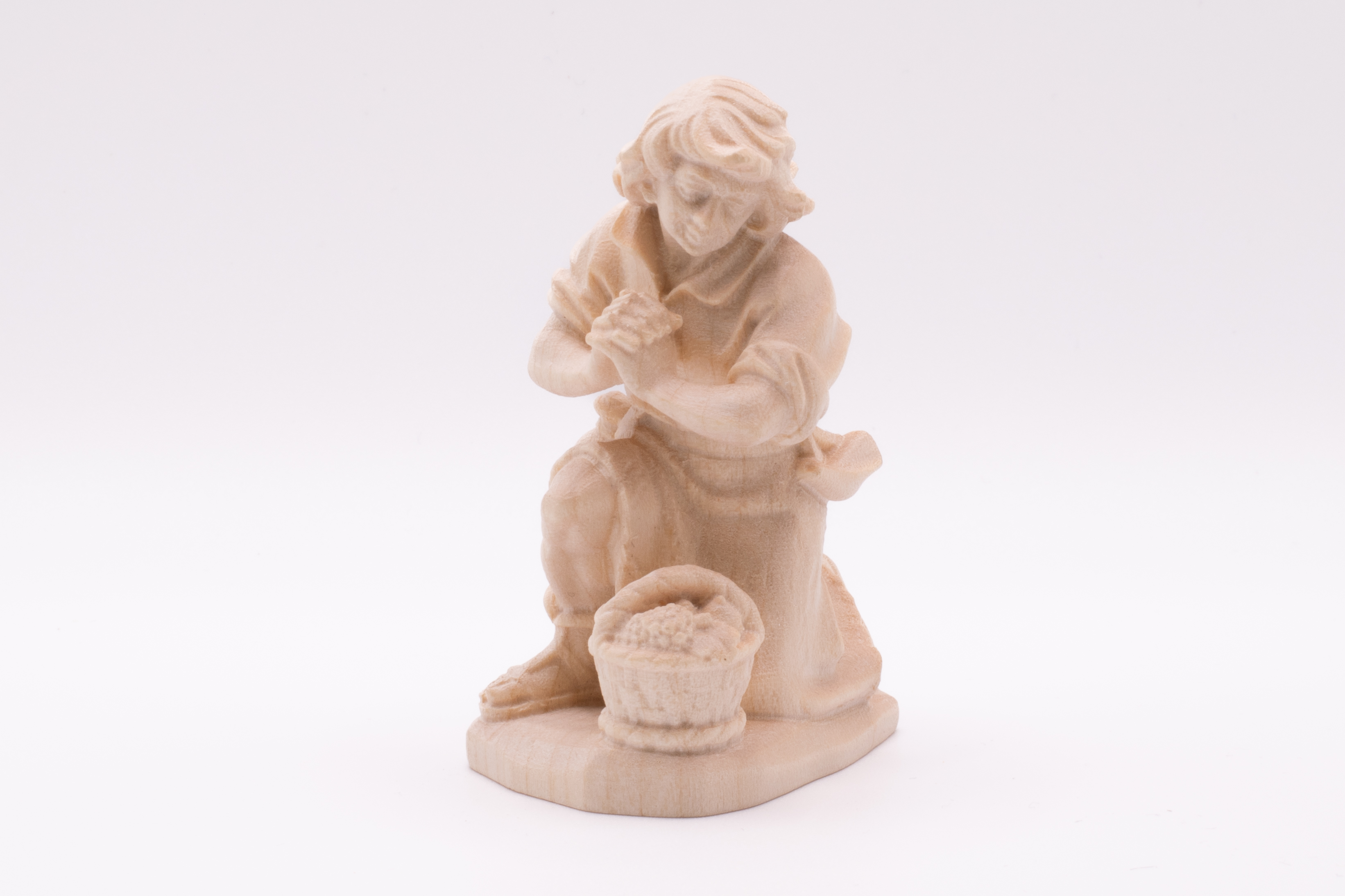 Krippenfigur Hirt mit Korb kniend, Barock - Natur, 7cm