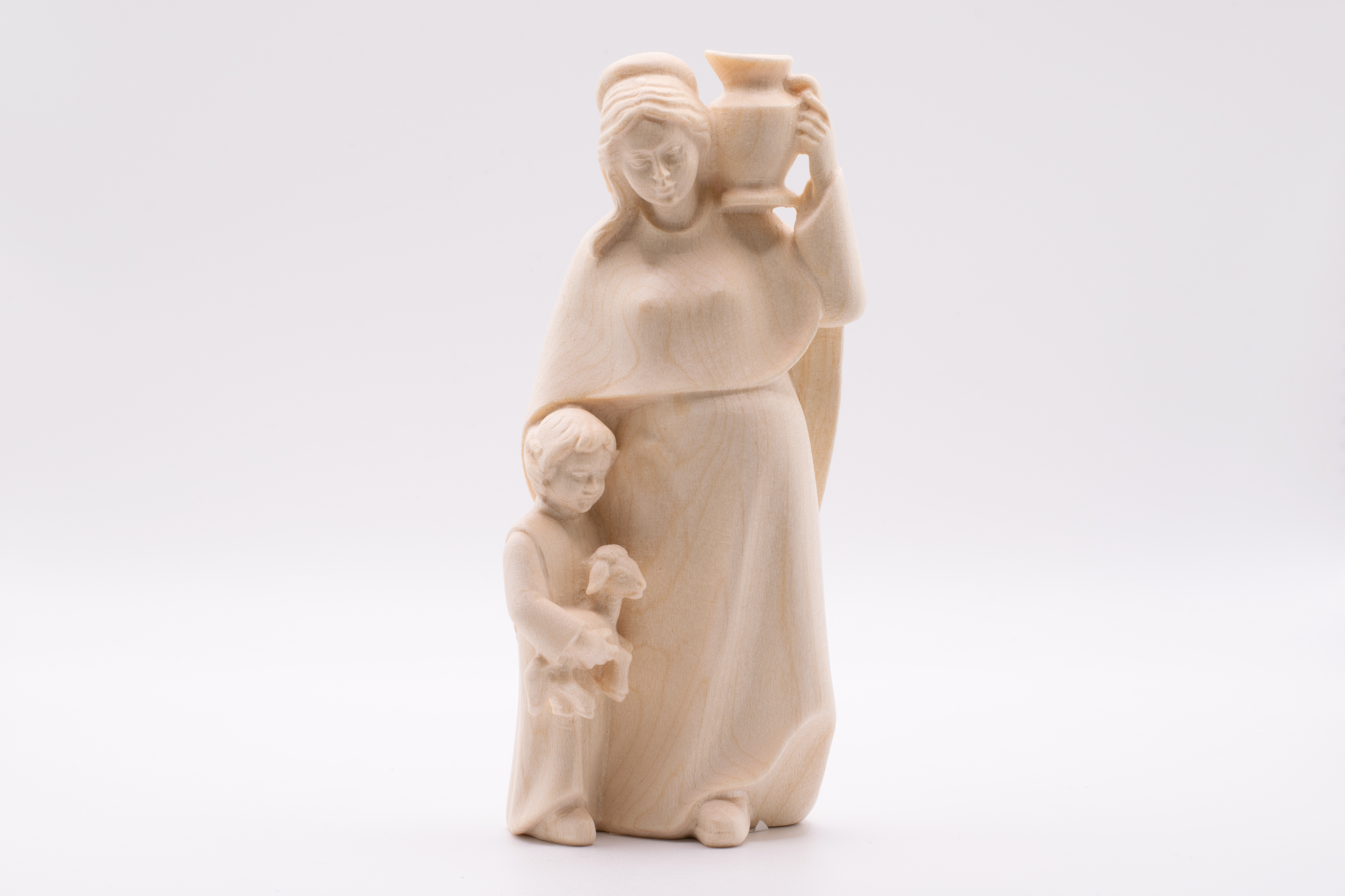 Krippenfigur Hirtin mit Kind, Modern - Natur, 10cm