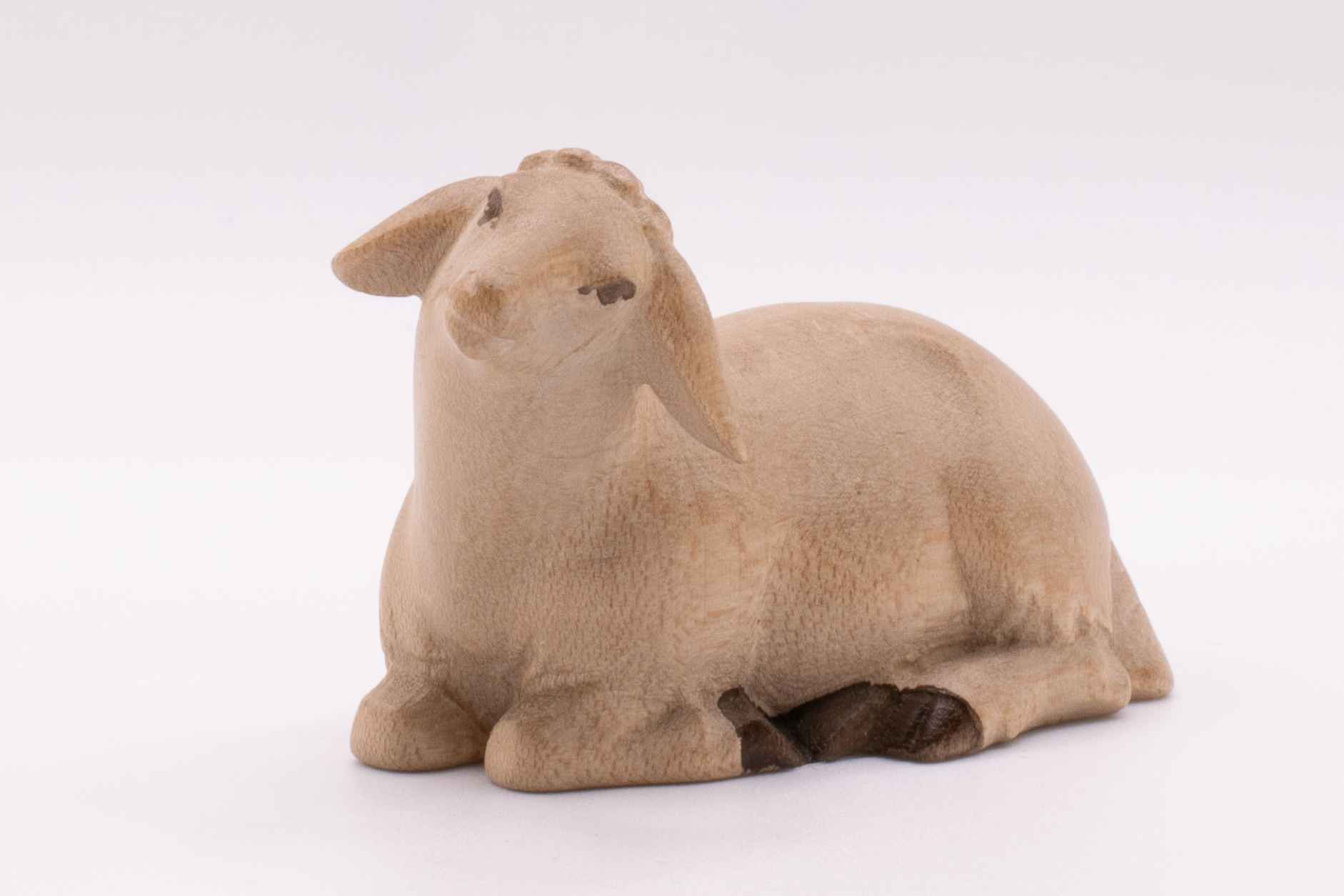 Krippenfigur Schaf liegend, Modern - Gebeizt, 12cm