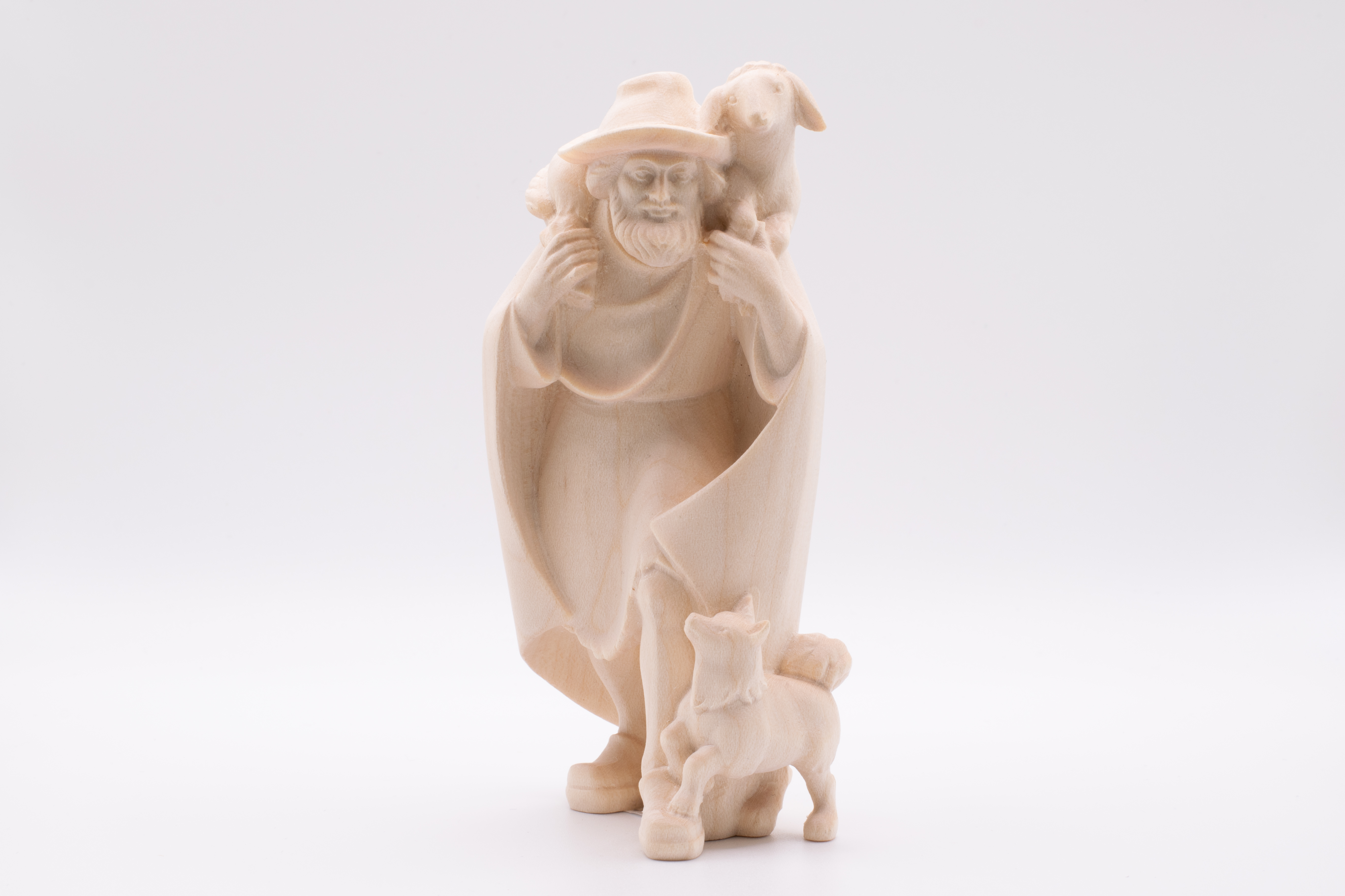 Krippenfigur Hirt mit Schaf und Hund, Modern - Natur, 10cm