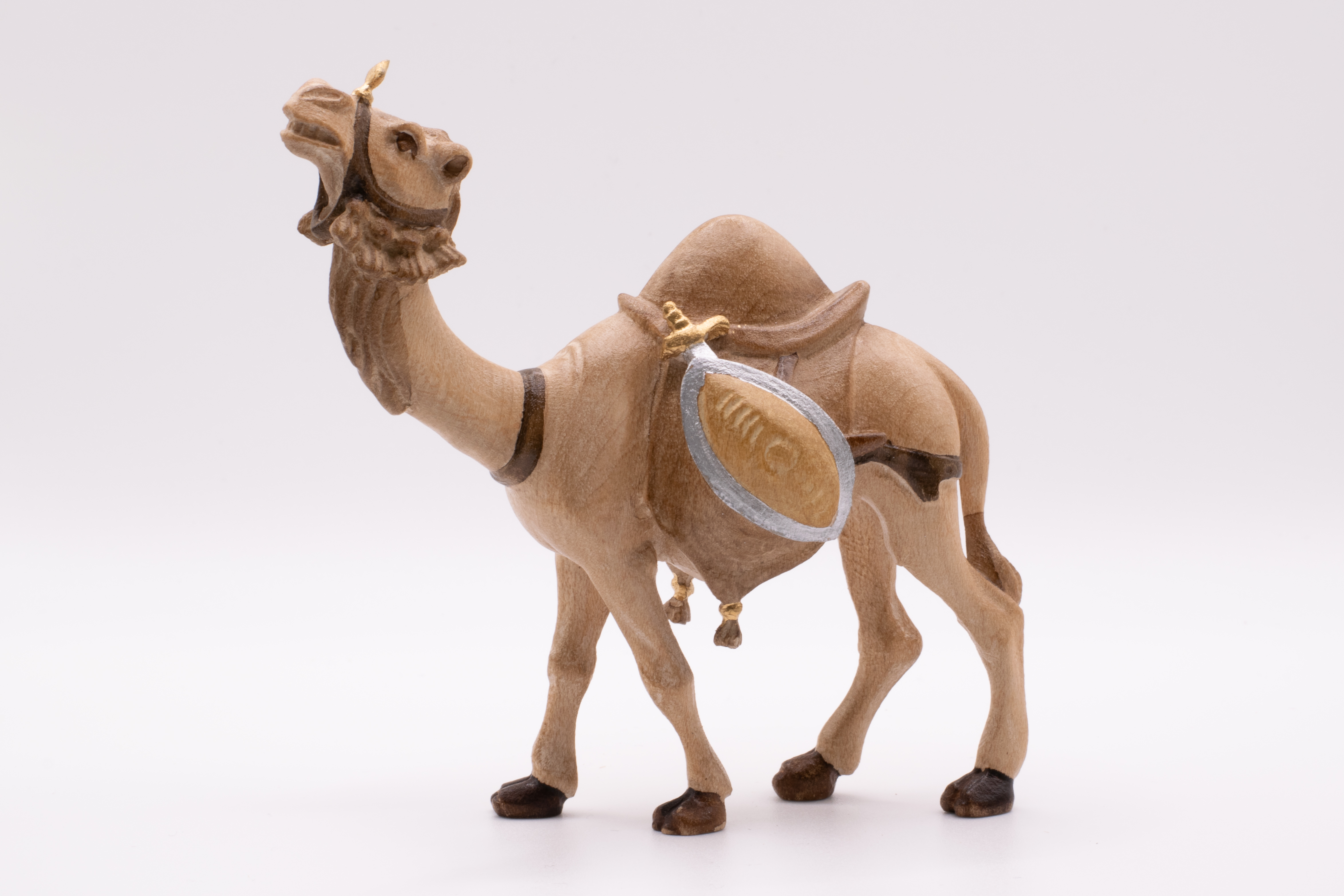 Krippenfigur Kamel mit Gepäck, Barock - Gebeizt, 13cm