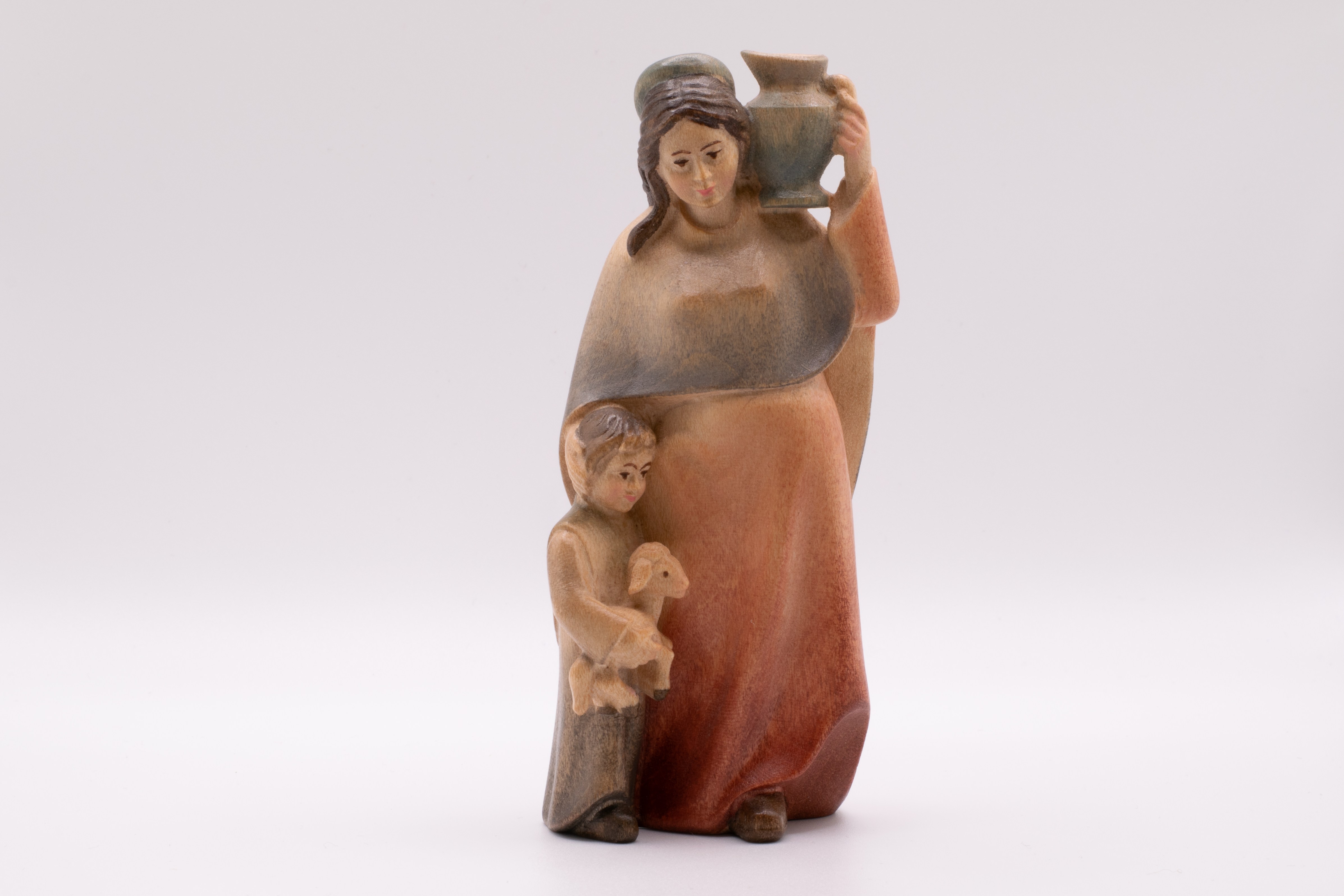 Krippenfigur Hirtin mit Kind, Modern - Bemalt, 14cm