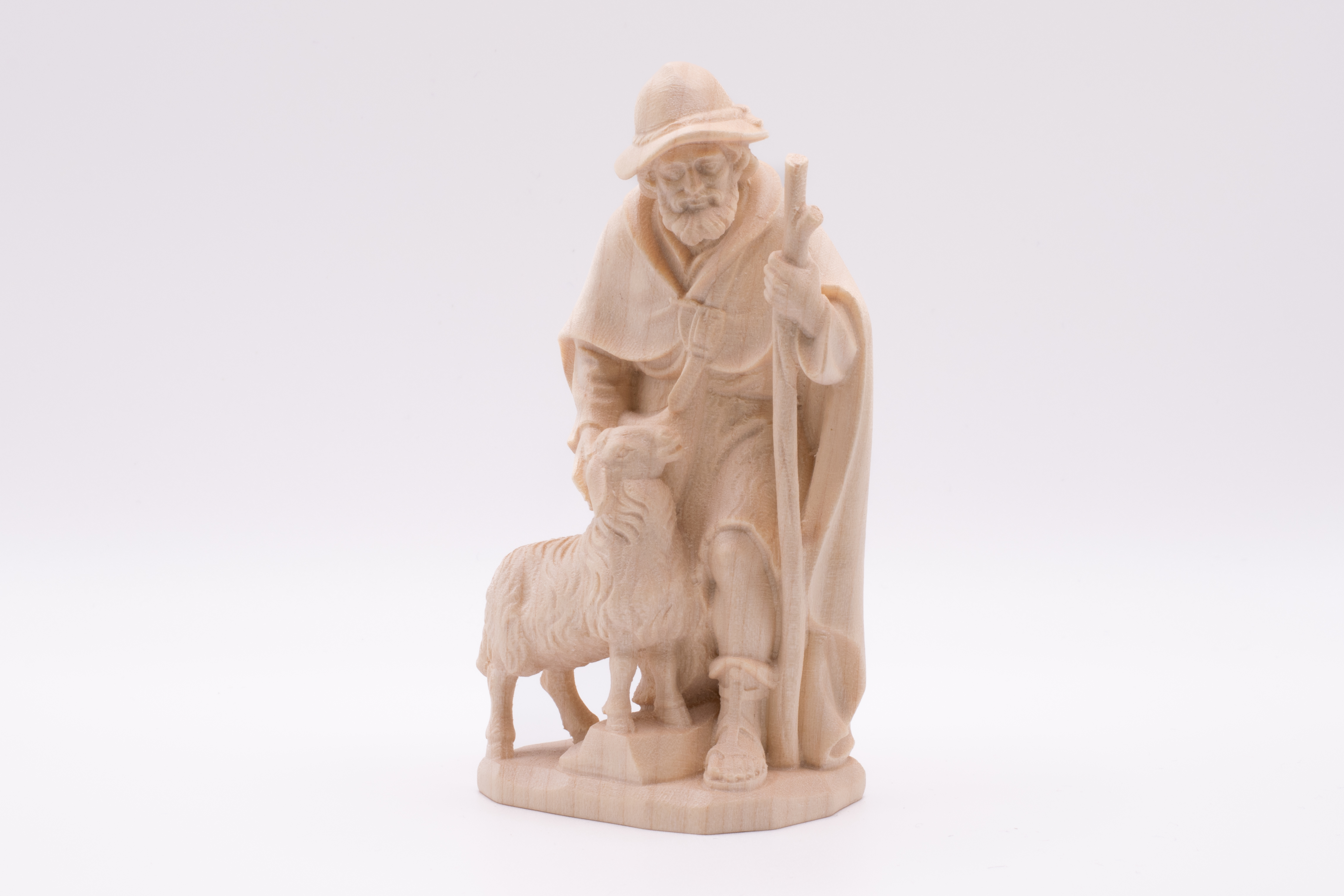 Krippenfigur Hirt mit Stock und Schaf, Barock - Natur, 7cm