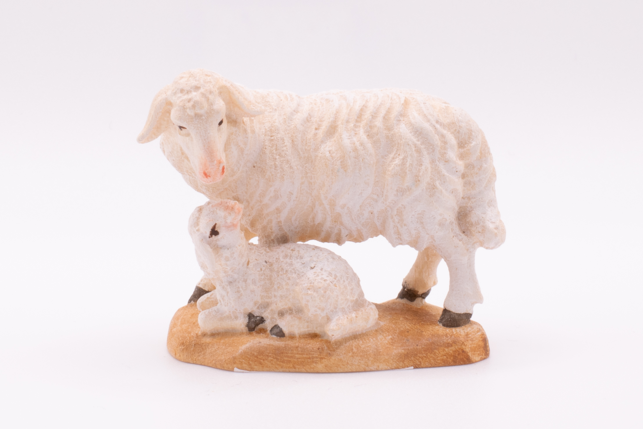 Krippenfigur Schaf mit Lamm, Barock - Bemalt, 9cm