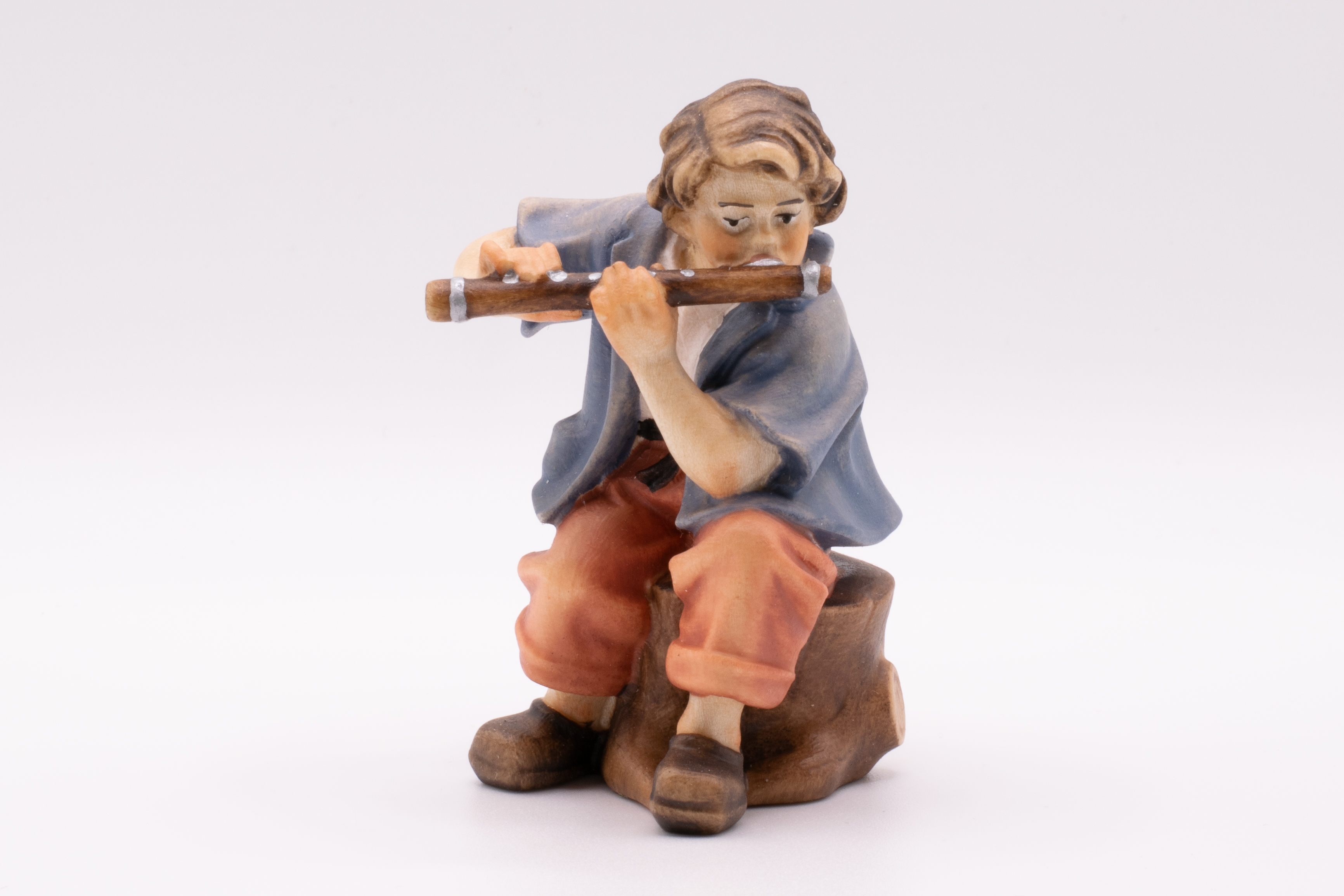 Krippenfigur Hirt mit Querflöte, Barock - Bemalt, 7cm