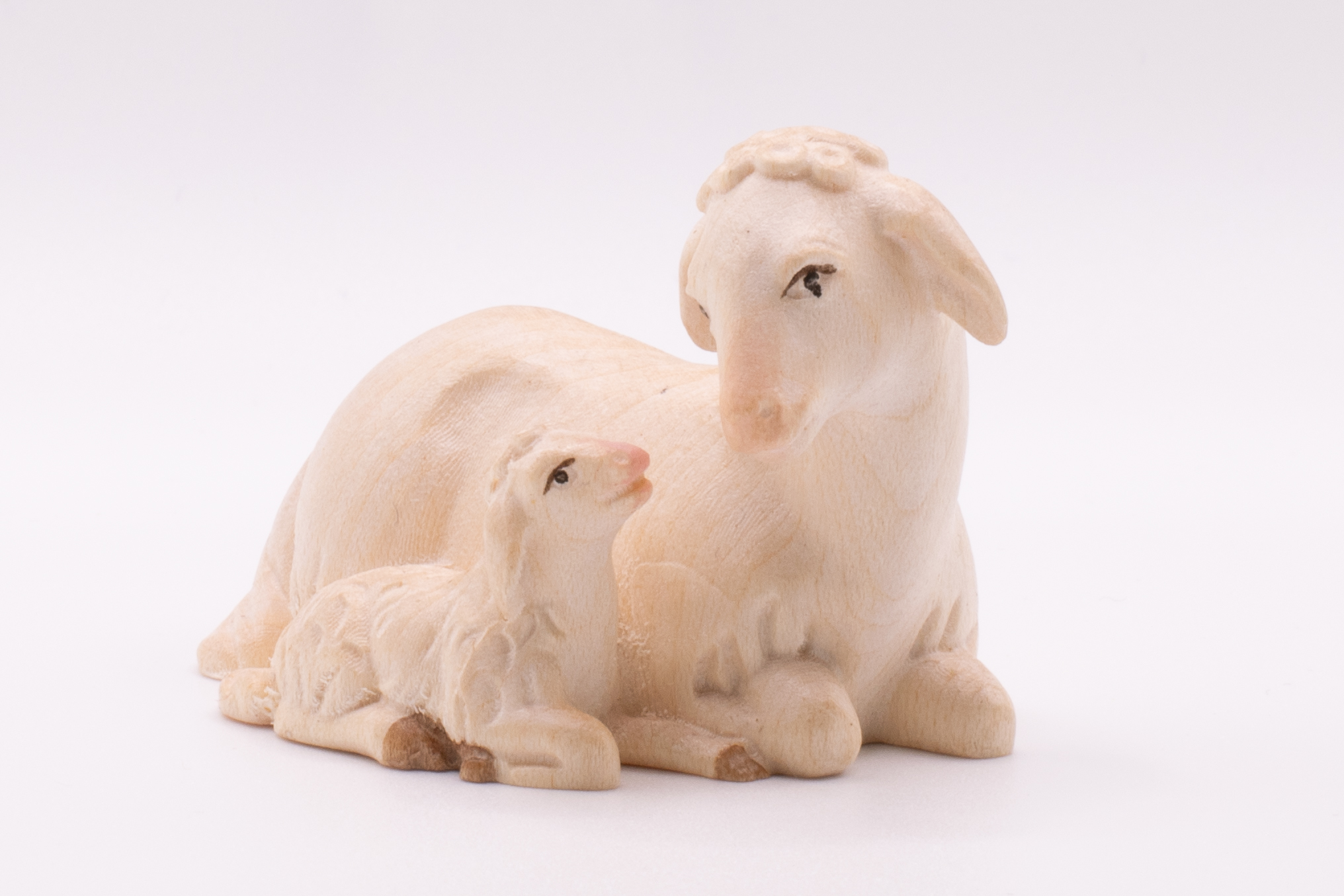 Krippenfigur Schaf mit Lamm, Modern - Bemalt, 14cm