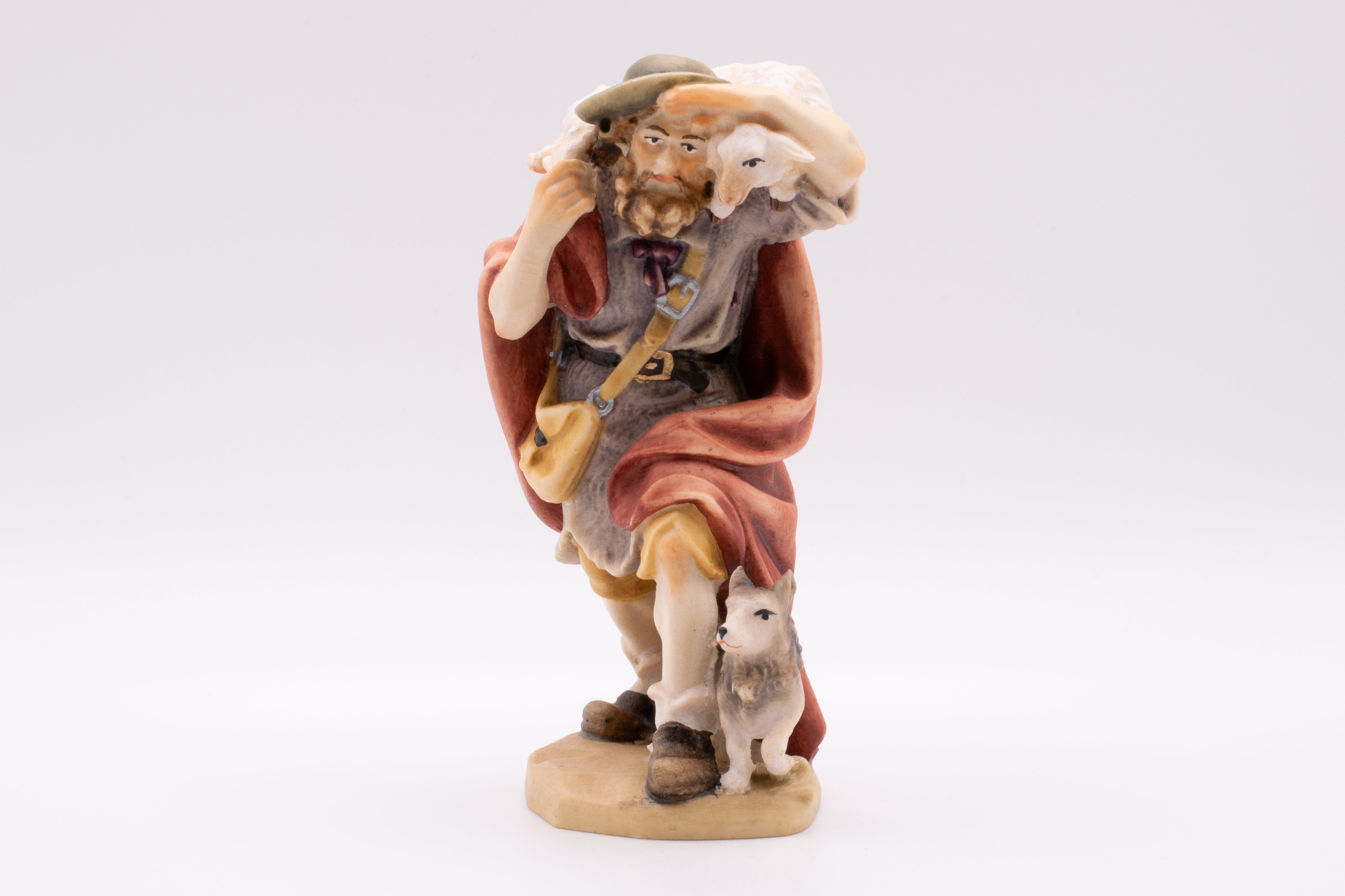 Krippenfigur Hirt mit Schaf und Hund, Barock - Bemalt, 7cm