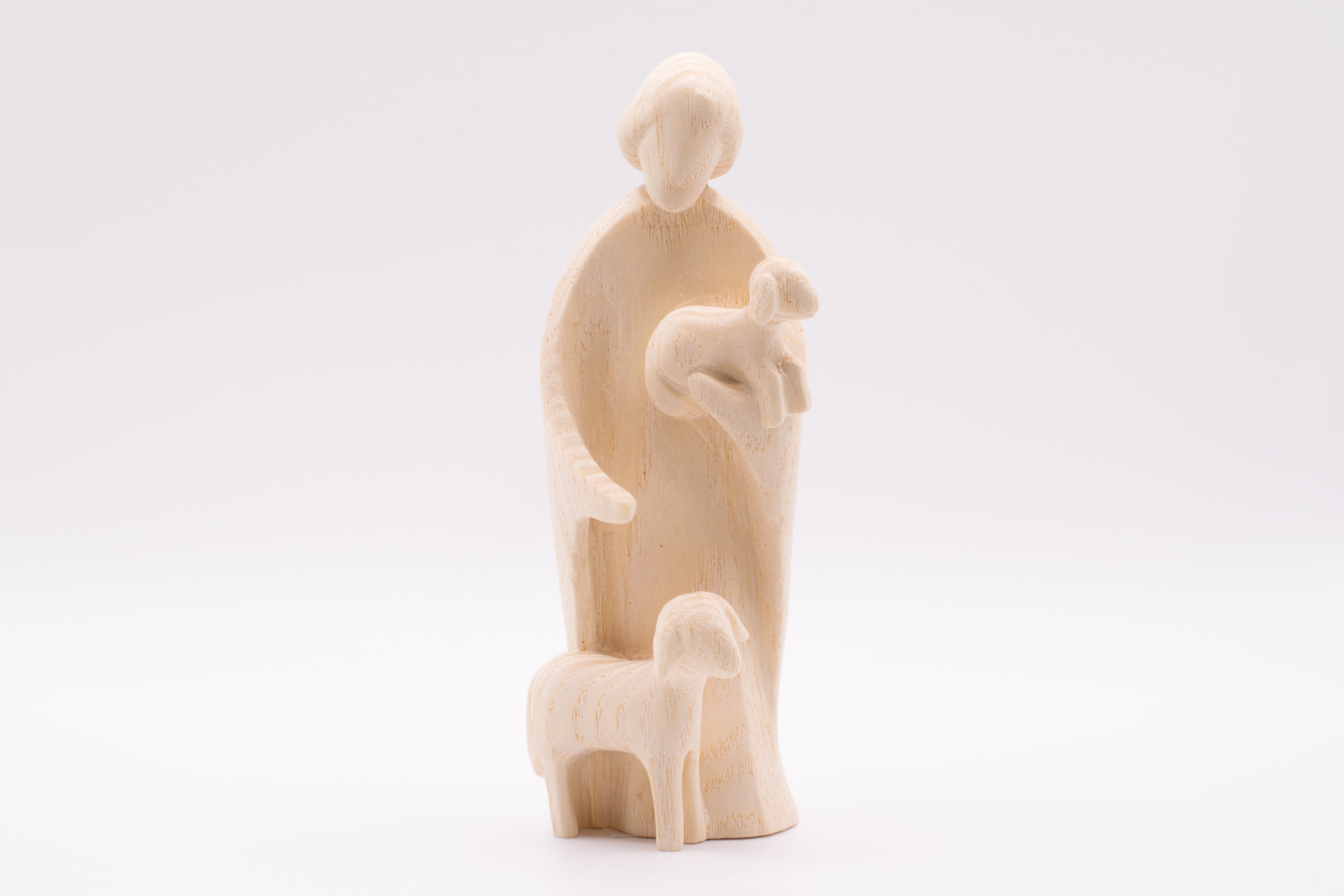 Krippenfigur Hirt mit Schaf und Lamm, Stilisiert - Natur, 12cm