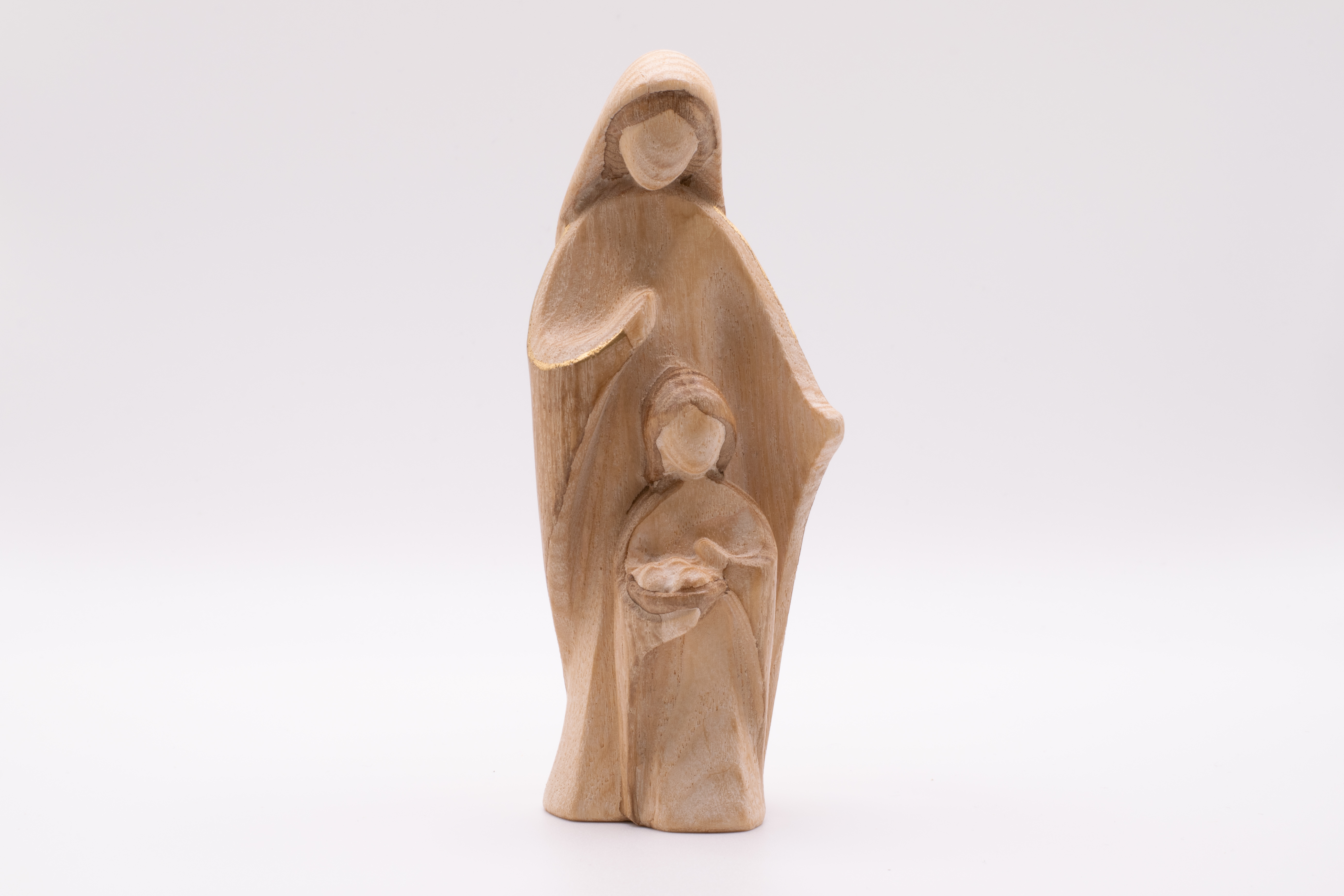 Krippenfigur Hirtin mit Kind, Stilisiert - Gebeizt, 12cm