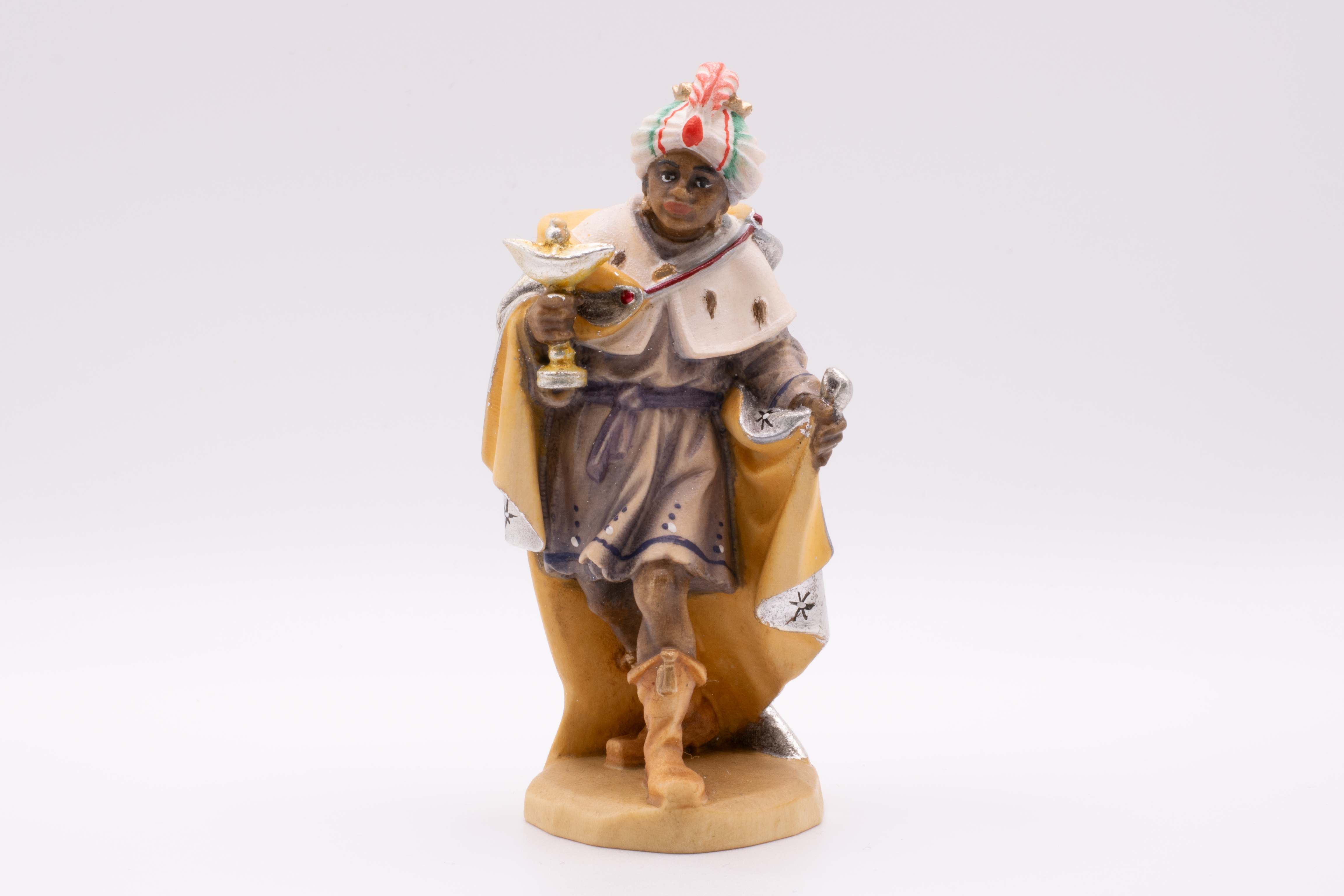 Krippenfigur König Mohr, Barock - Bemalt, 7cm