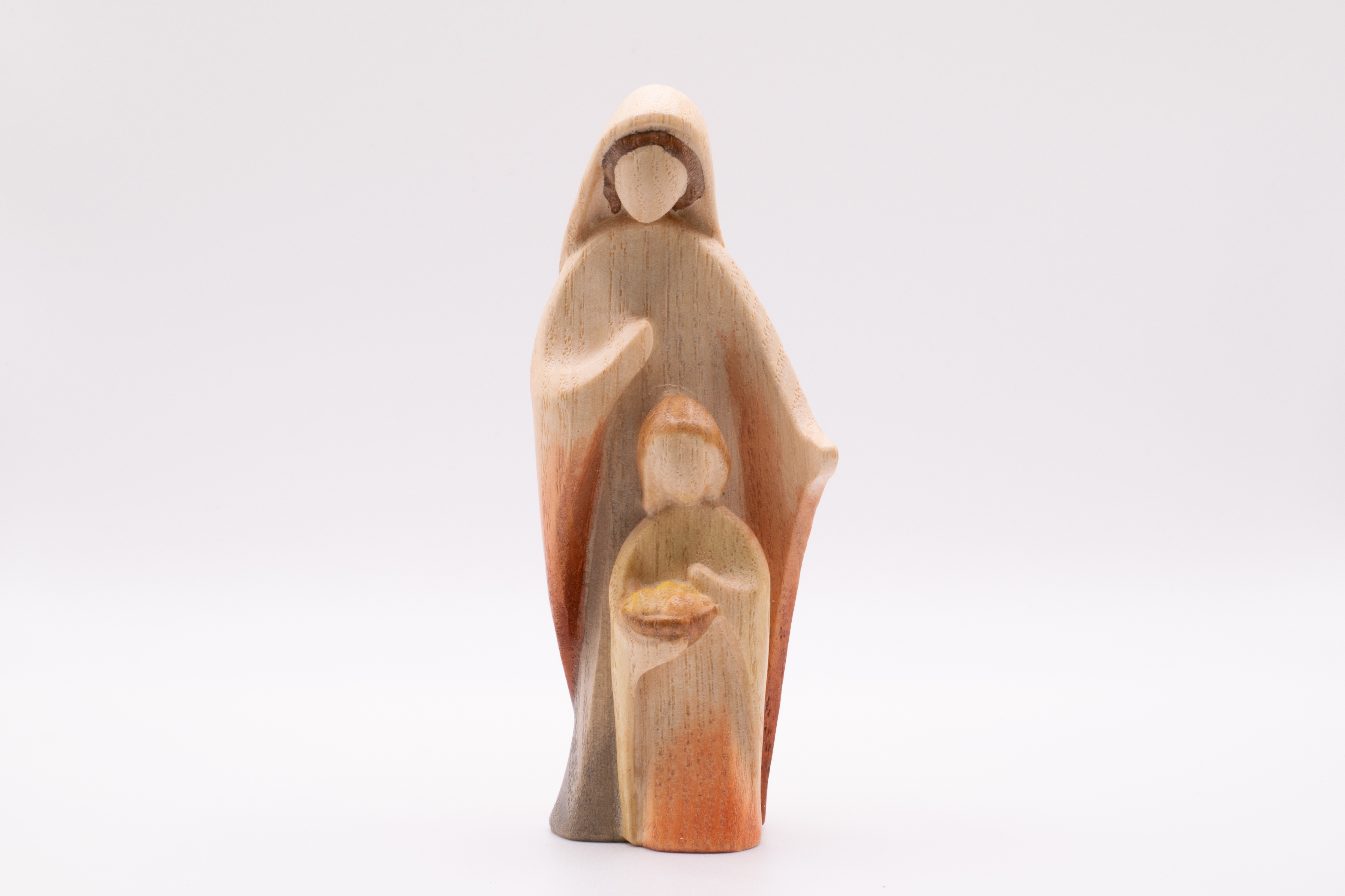 Krippenfigur Hirtin mit Kind, Stilisiert - Bemalt, 12cm