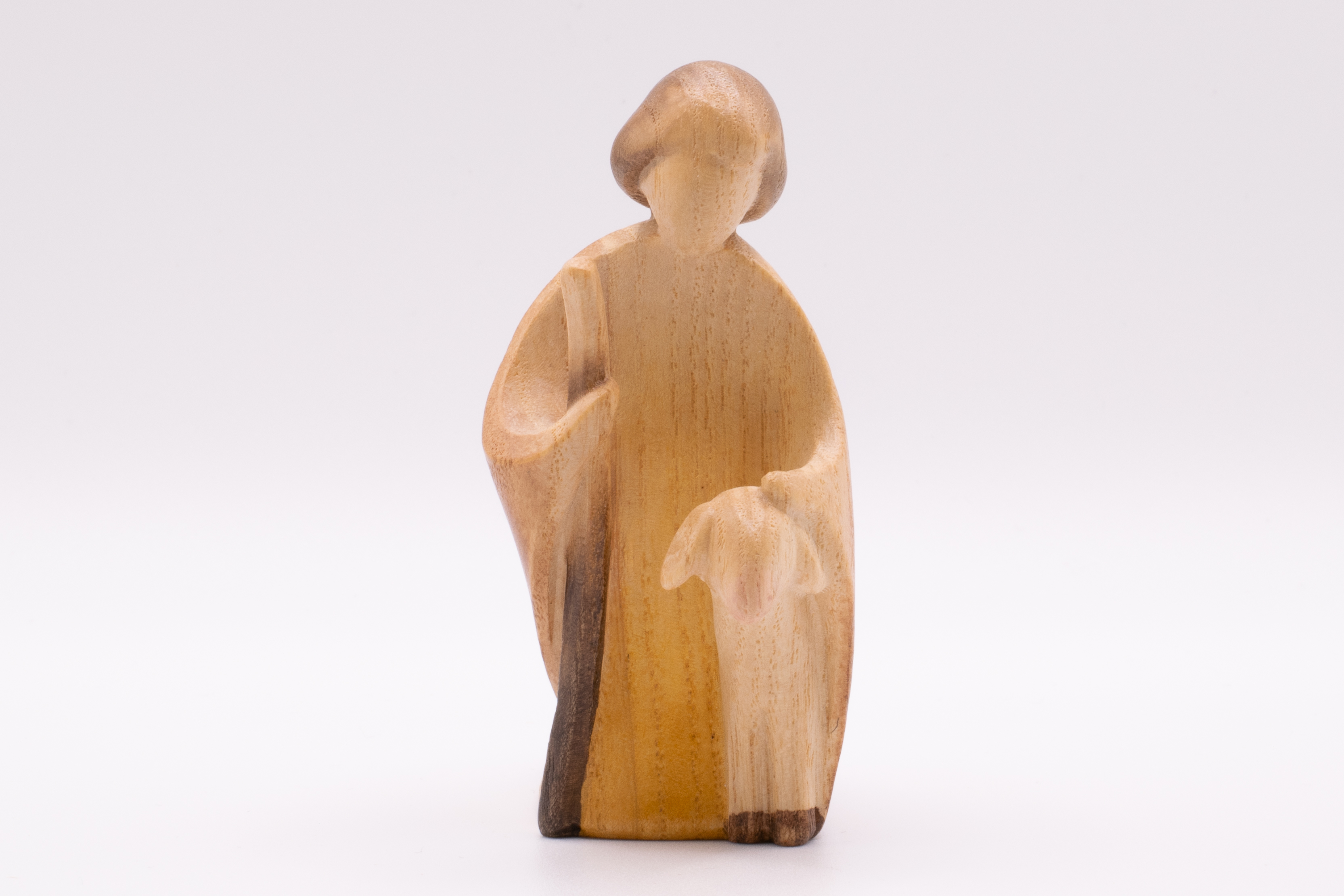 Krippenfigur Hirt kniend mit Schaf, Stilisiert - Bemalt, 12cm