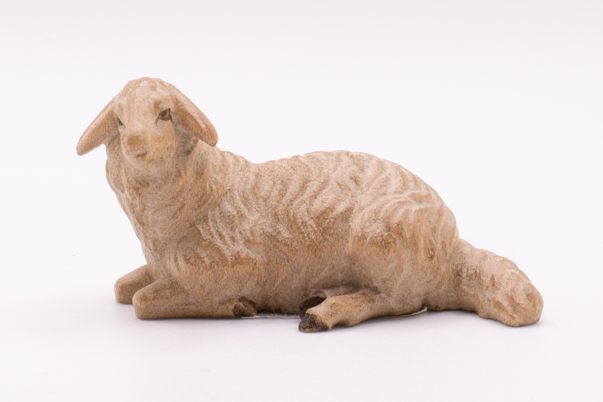 Krippenfigur Schaf liegend, Barock - Gebeizt, 13cm