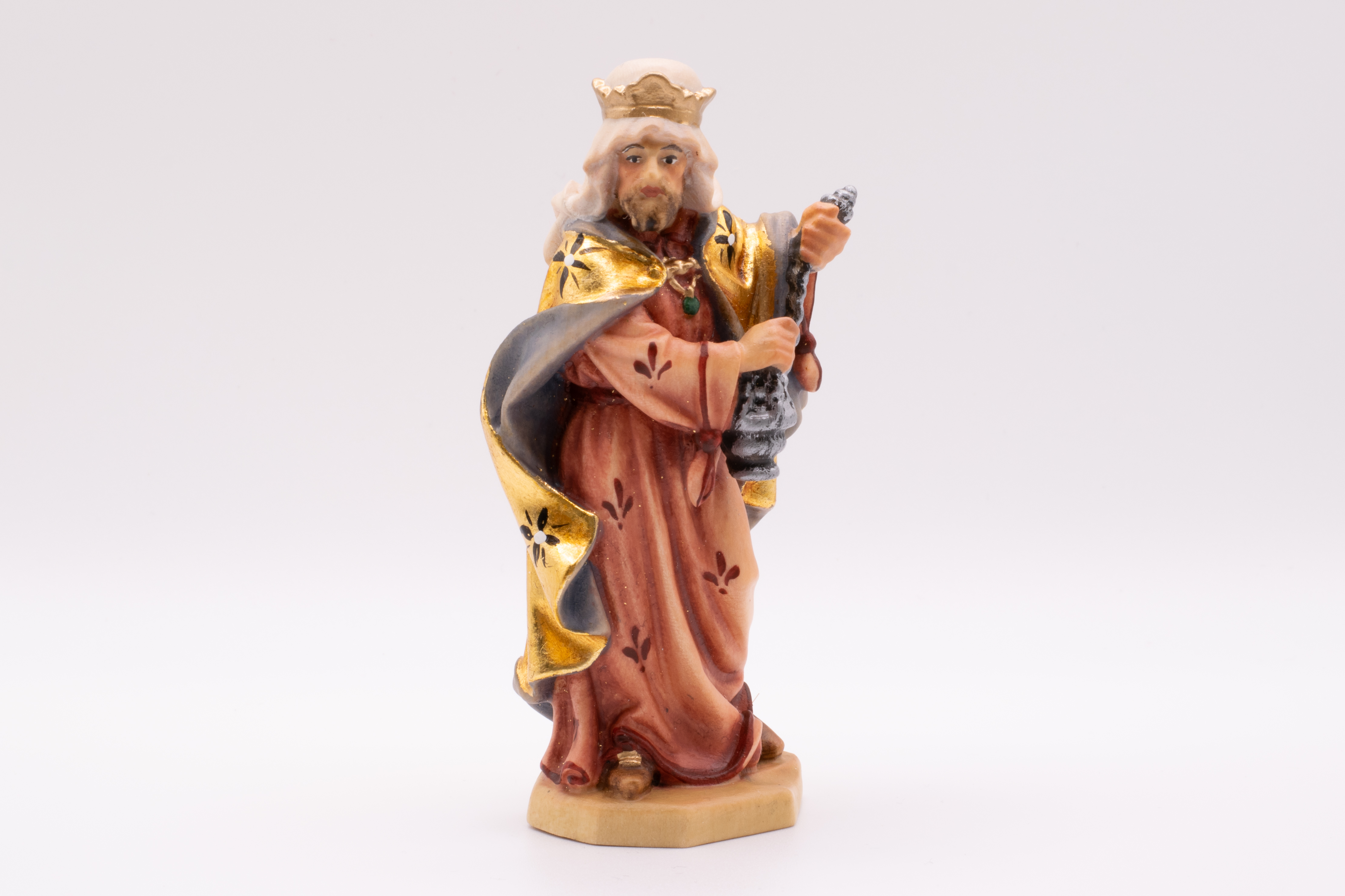 Krippenfigur Heiliger König stehend, Barock - Bemalt, 9cm