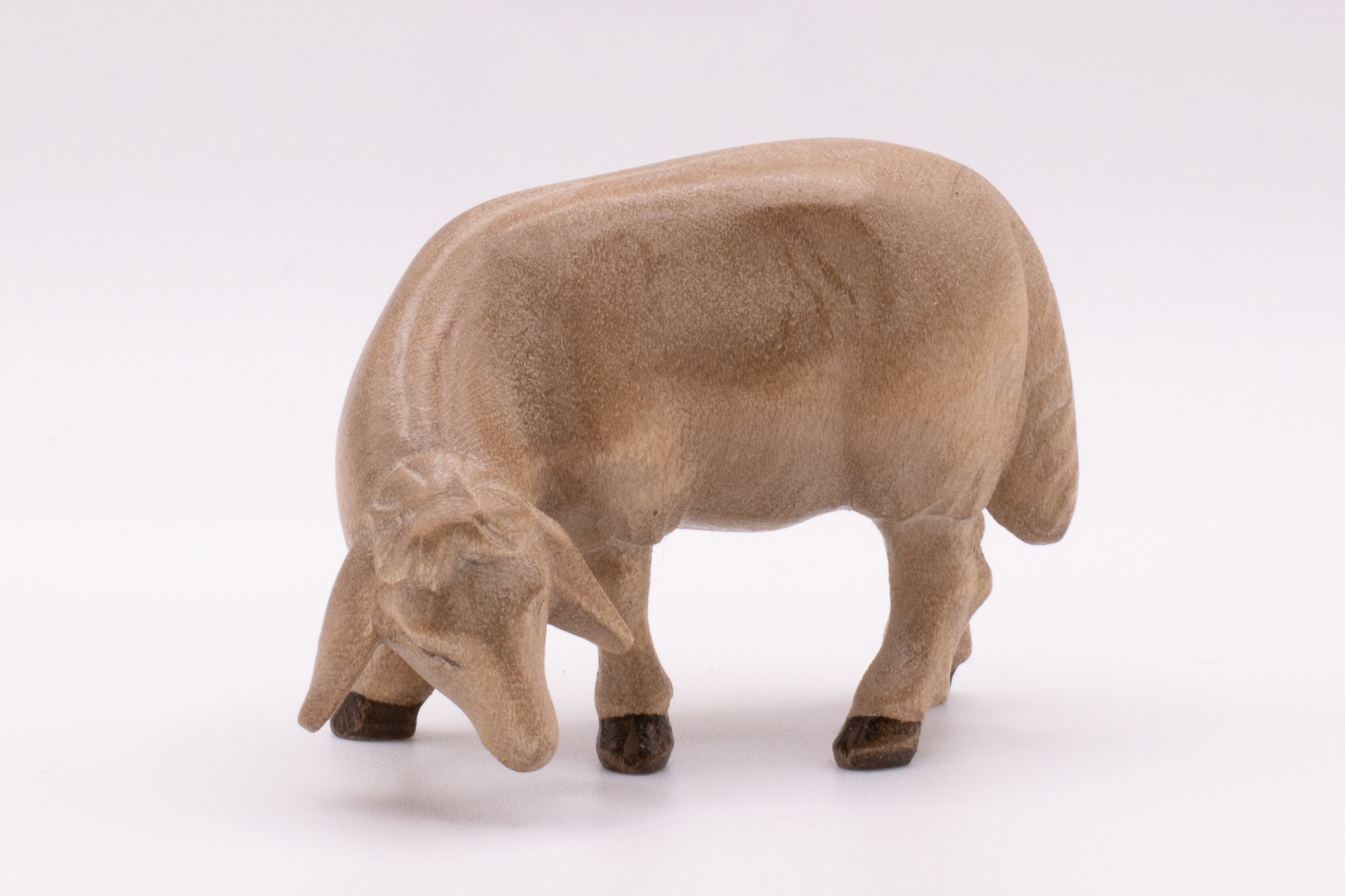 Krippenfigur Schaf grasend, Modern - Gebeizt, 12cm