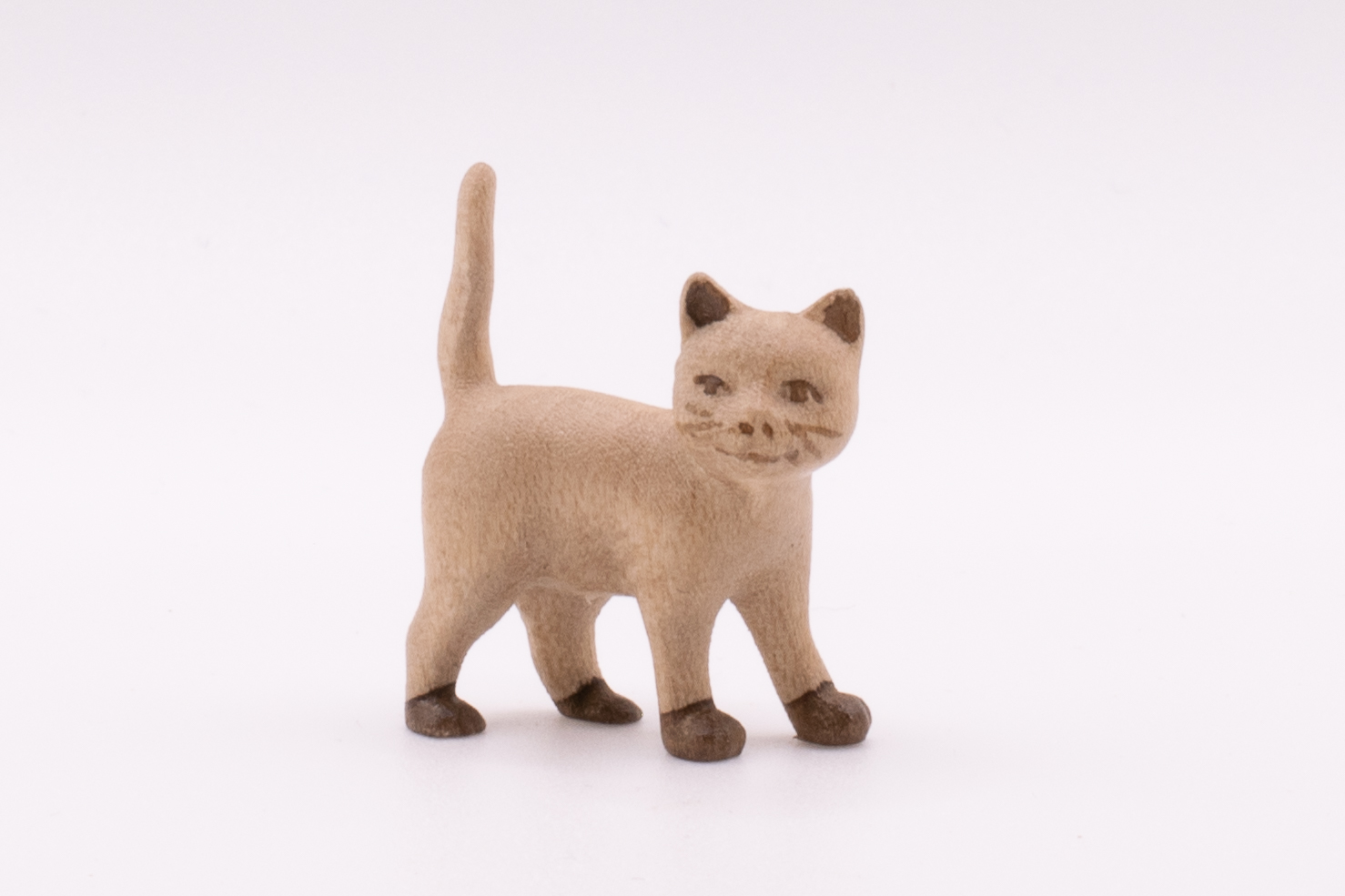 Krippenfigur Katze, Modern - Gebeizt, 12cm
