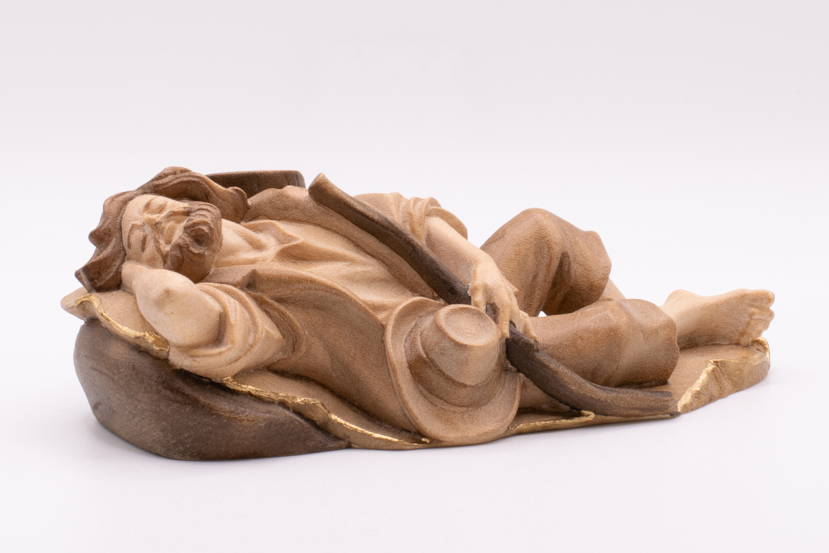 Krippenfigur Hirt liegend, Barock - Gebeizt, 13cm