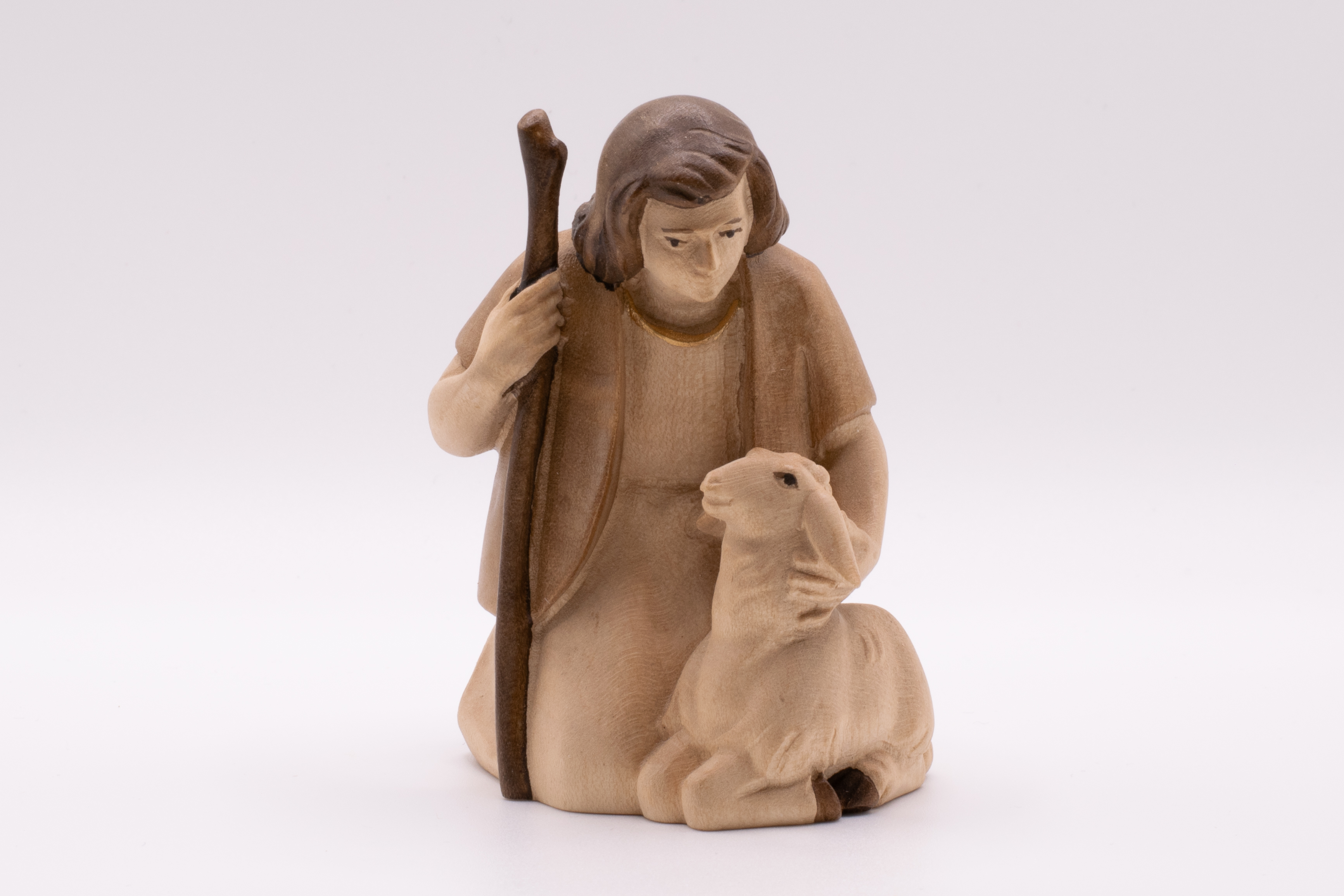 Krippenfigur Hirt kniend, Modern - Gebeizt, 12cm