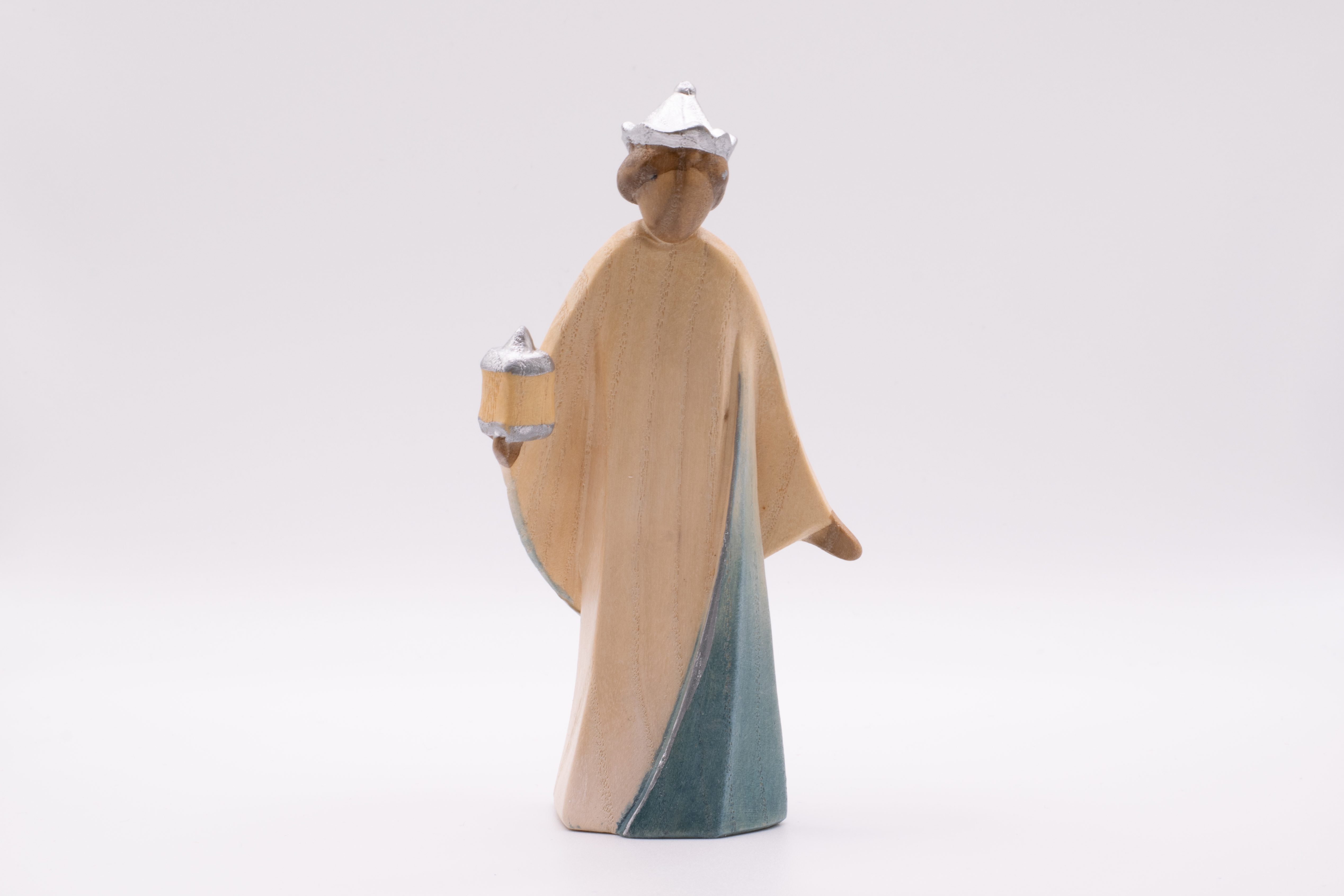 Krippenfigur König Mohr, Stilisiert - Bemalt, 12cm