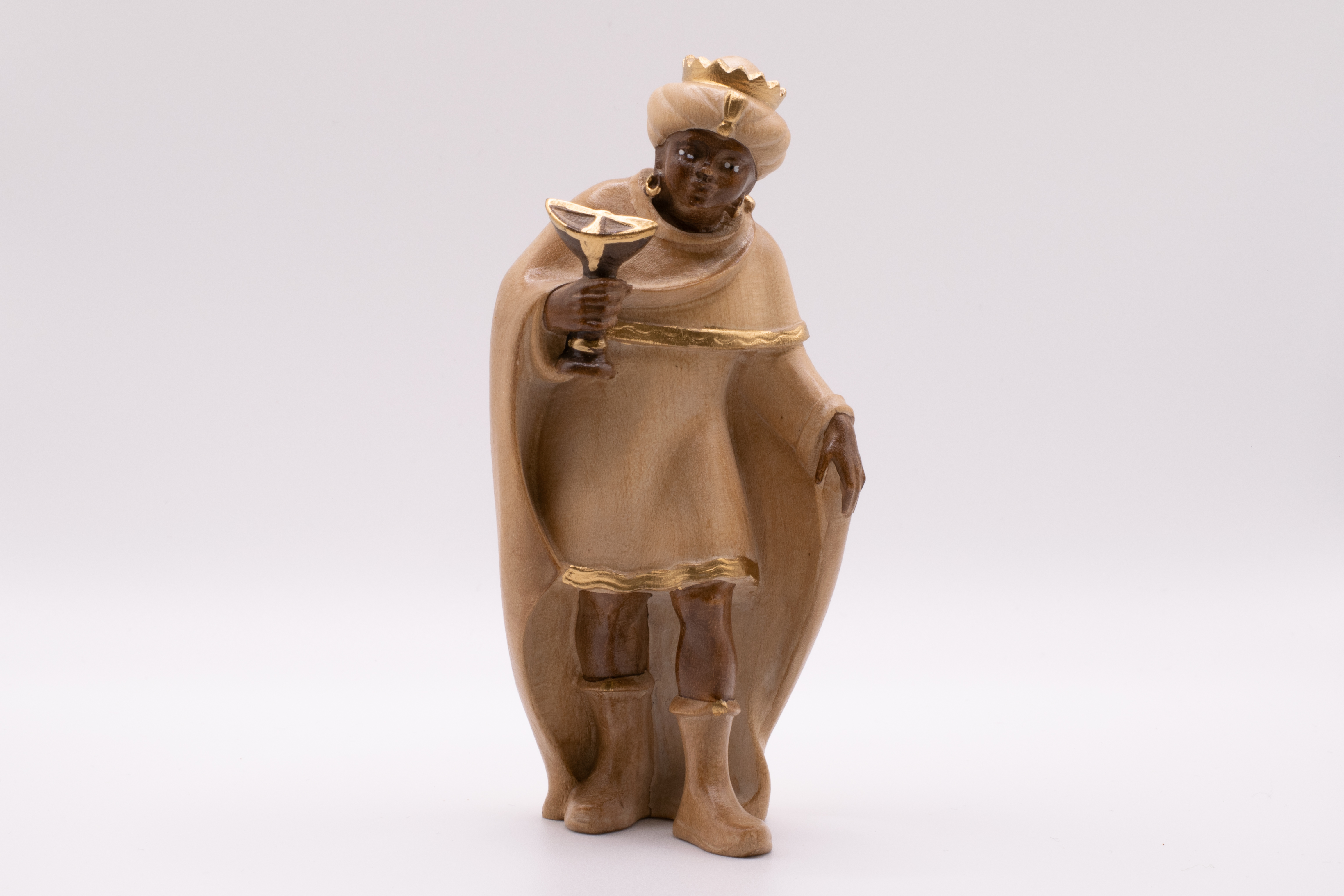 Krippenfigur König Mohr, Modern - Gebeizt, 12cm