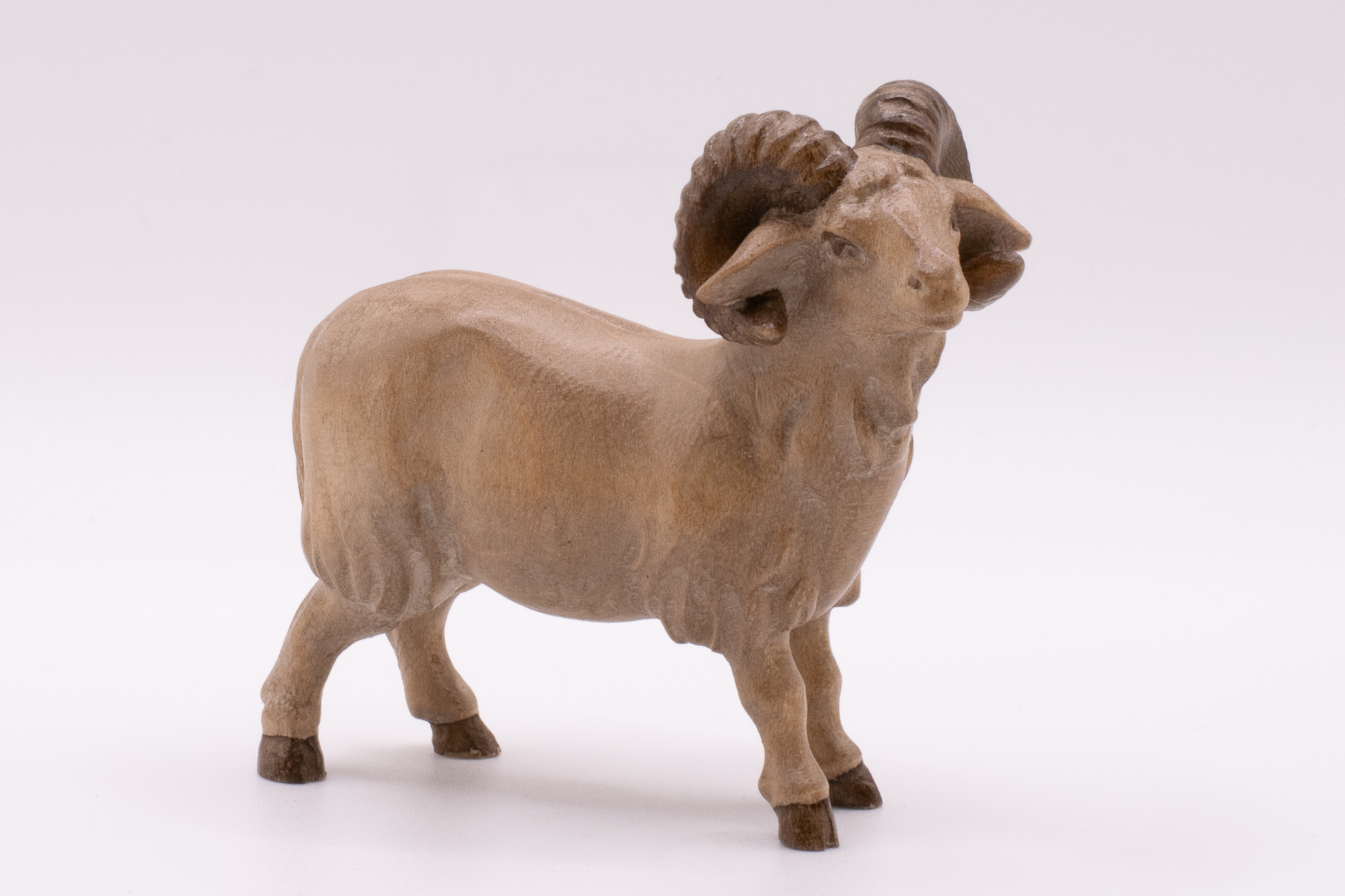 Krippenfigur Schafbock, Modern - Gebeizt, 12cm