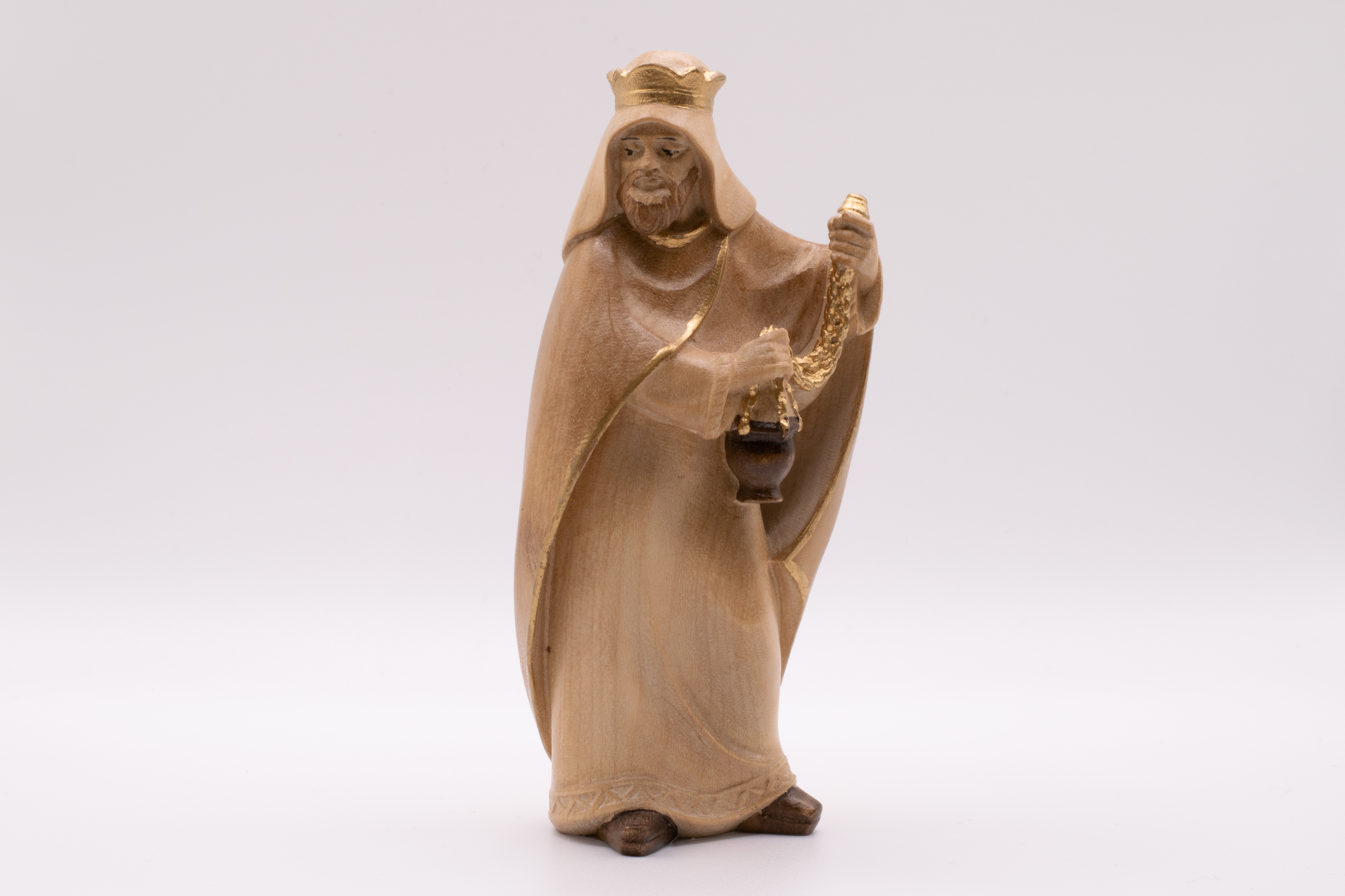 Krippenfigur König stehend, Modern - Gebeizt, 12cm