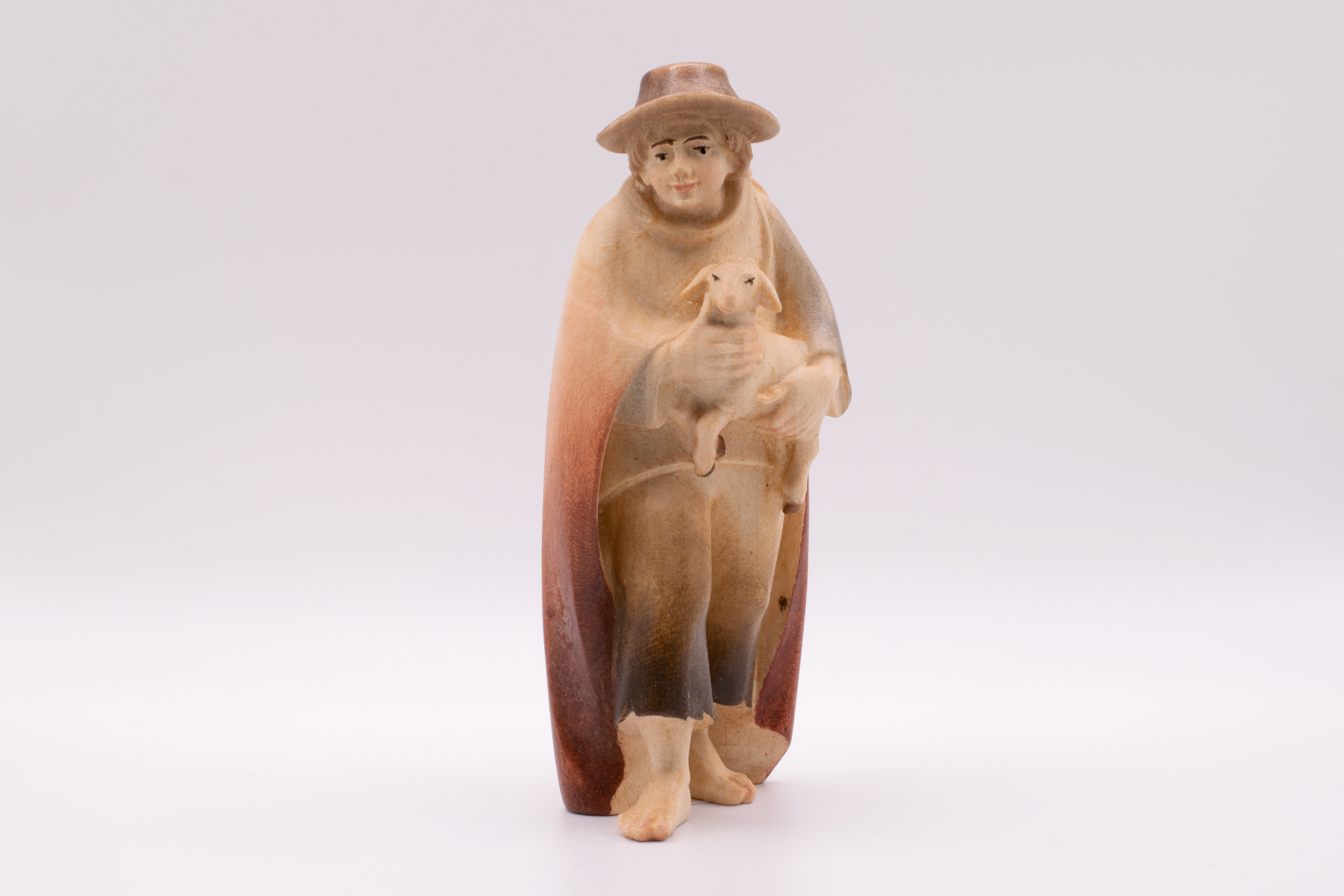 Krippenfigur Hirt mit Lamm, Modern - Bemalt, 14cm