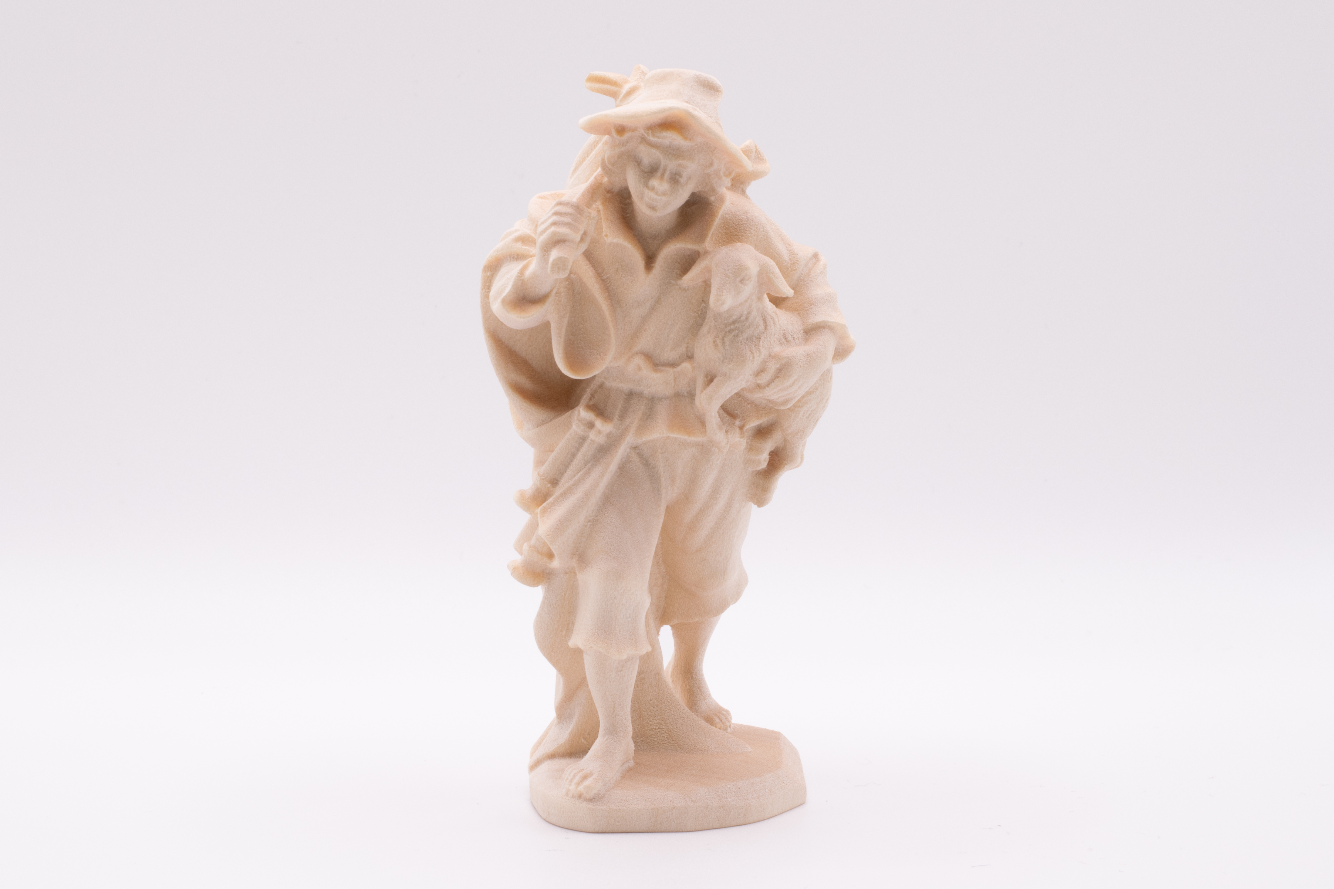Krippenfigur Hirt mit Lamm und Sack, Barock - Natur, 7cm