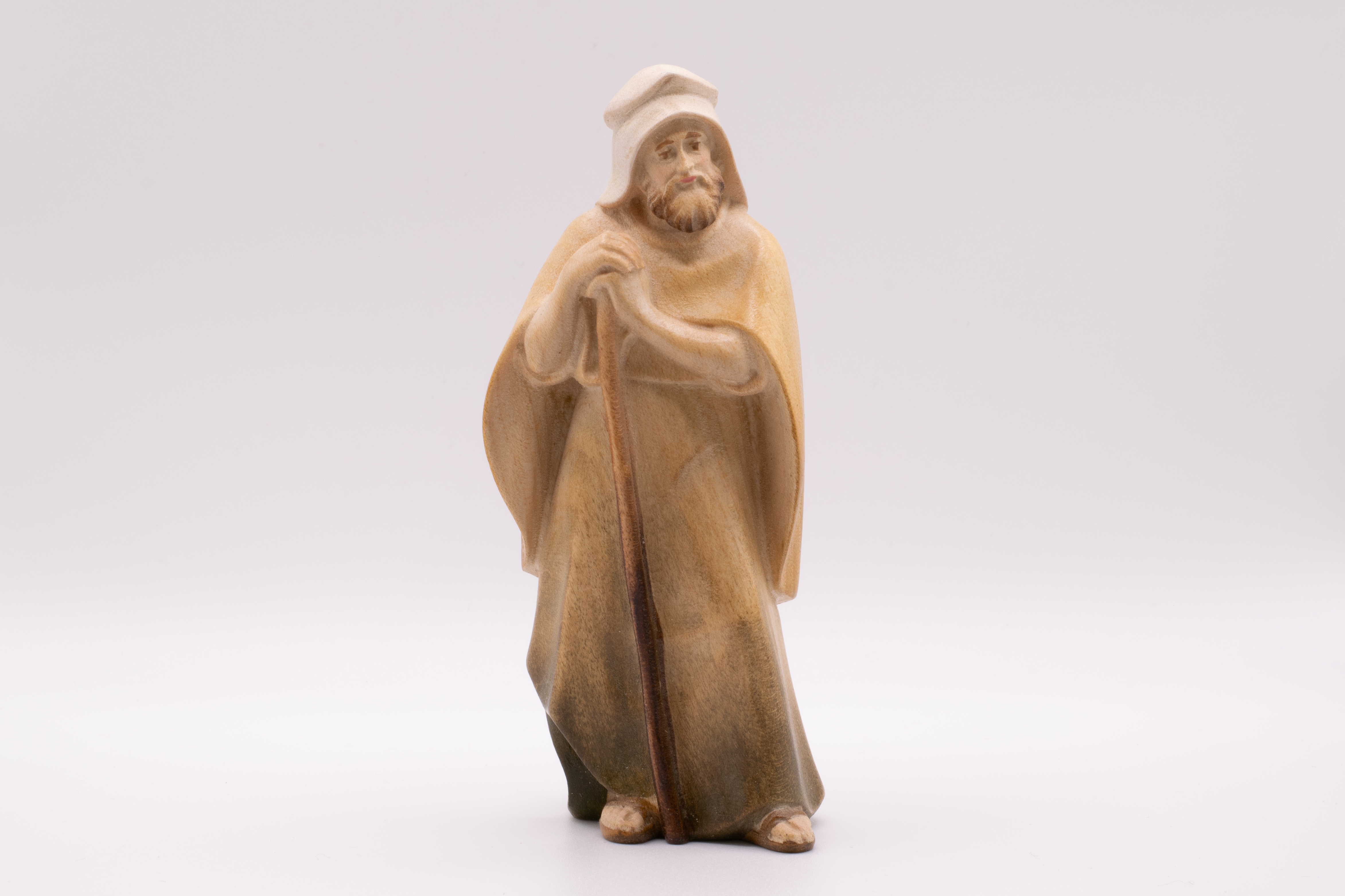 Krippenfigur Hirt mit Stock, Modern - Bemalt, 14cm