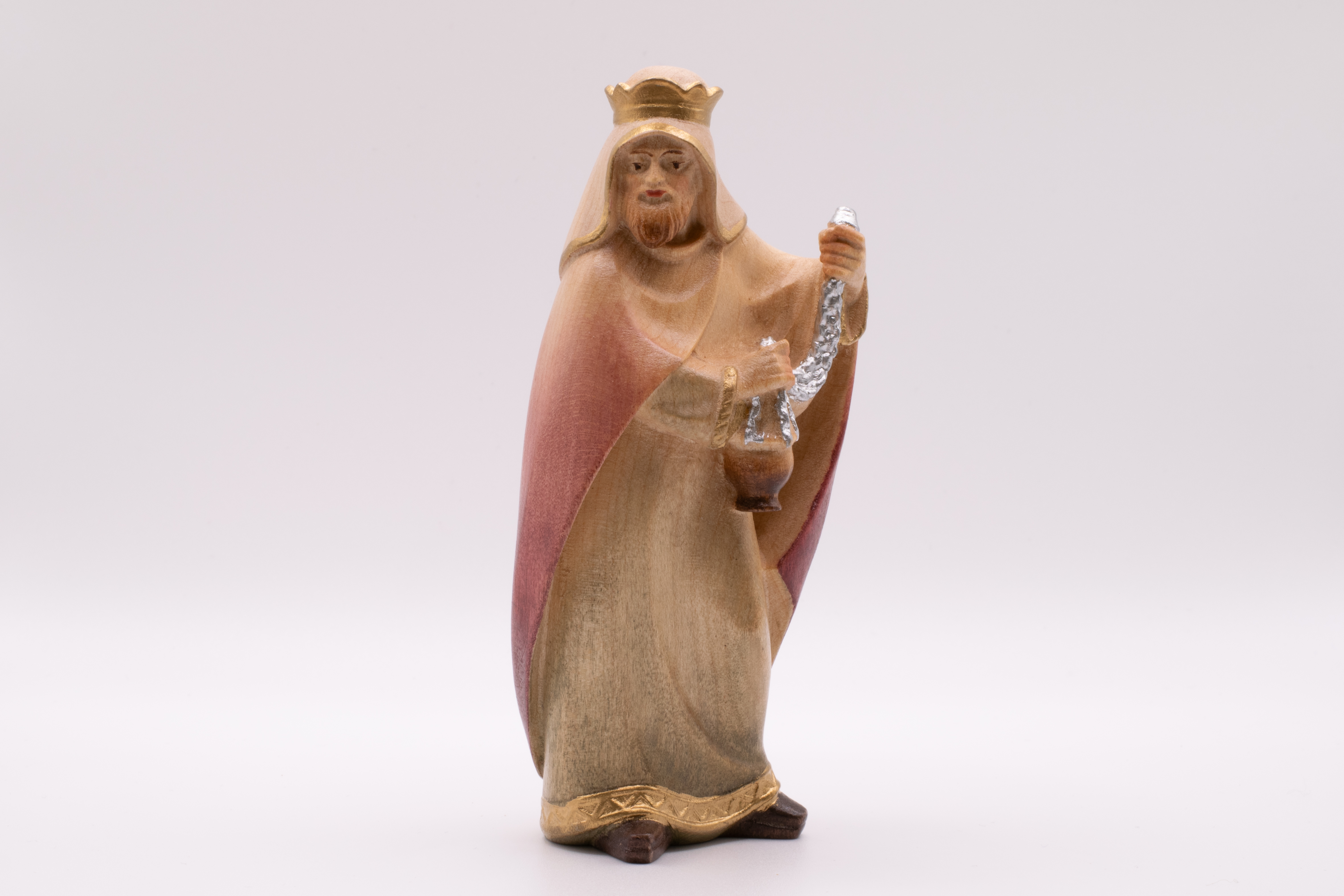 Krippenfigur Heiliger König stehend, Barock - Bemalt, 7cm