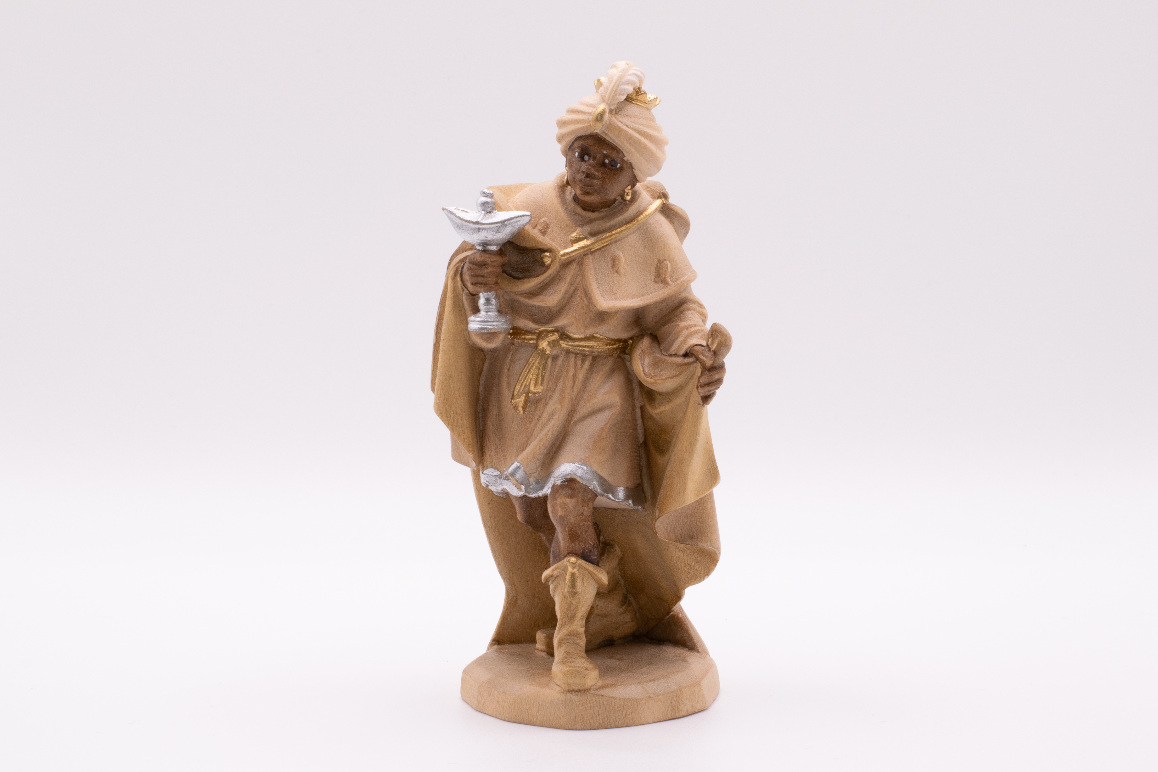 Krippenfigur König Mohr, Barock - Gebeizt, 9cm