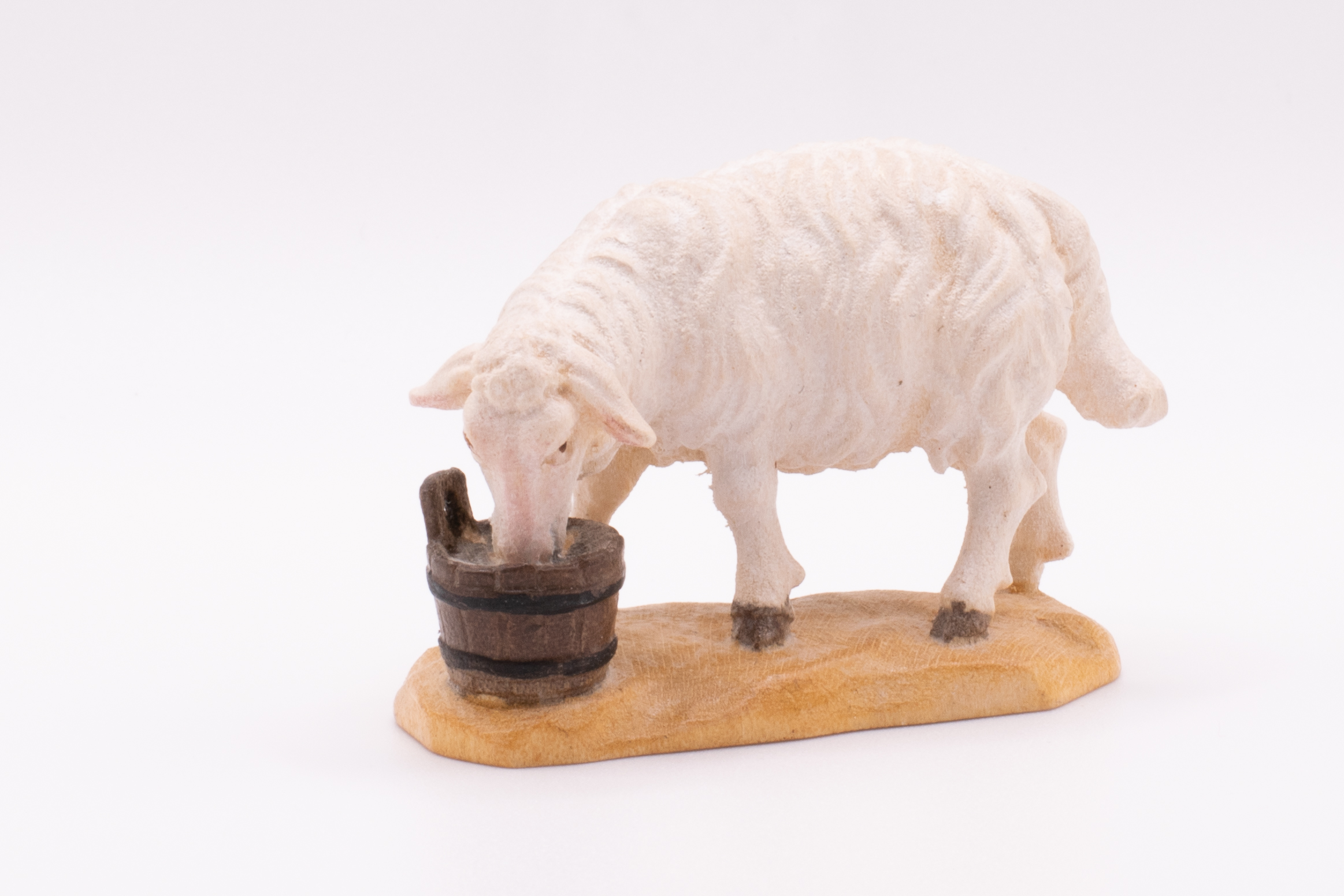 Krippenfigur Schaf mit Trog, Barock - Bemalt, 7cm