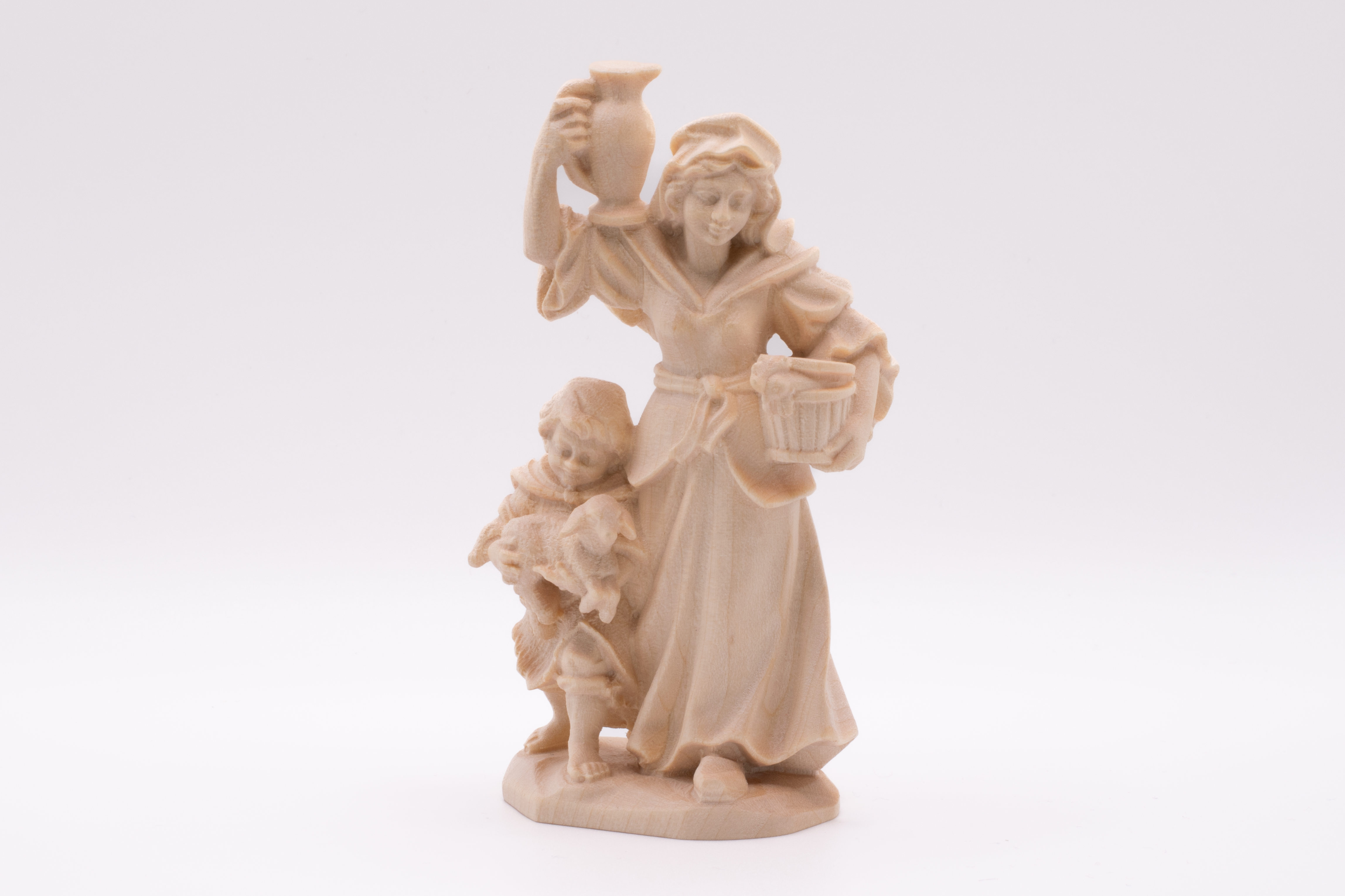 Krippenfigur Hirtin mit Kind, Barock - Natur, 7cm