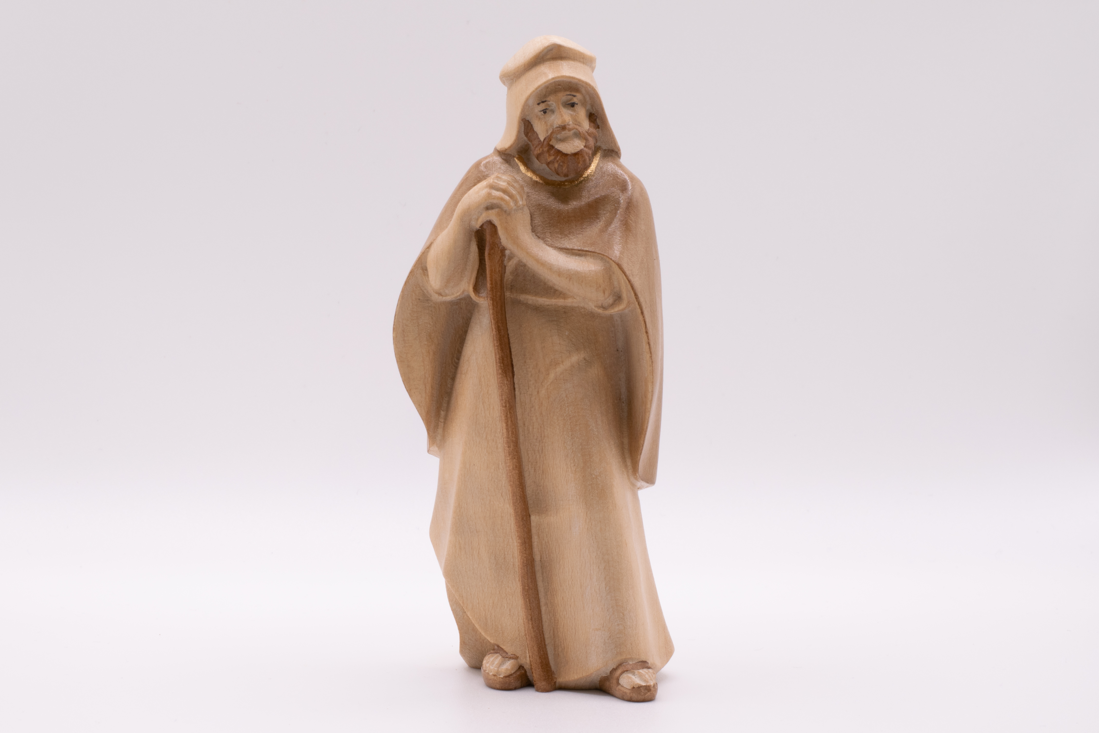 Krippenfigur Hirt mit Stock, Modern - Gebeizt, 12cm