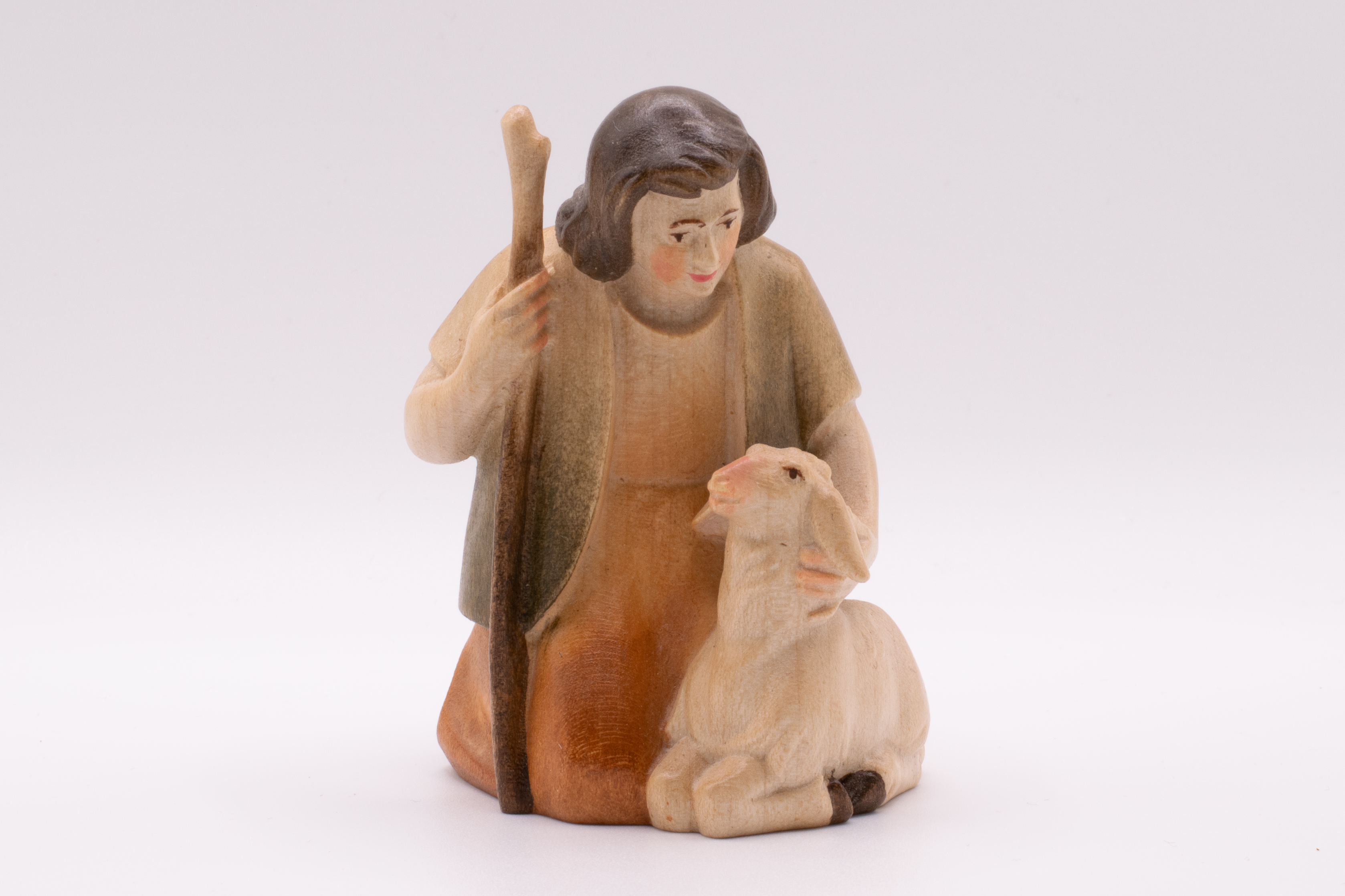 Krippenfigur Hirt kniend, Modern - Bemalt, 14cm