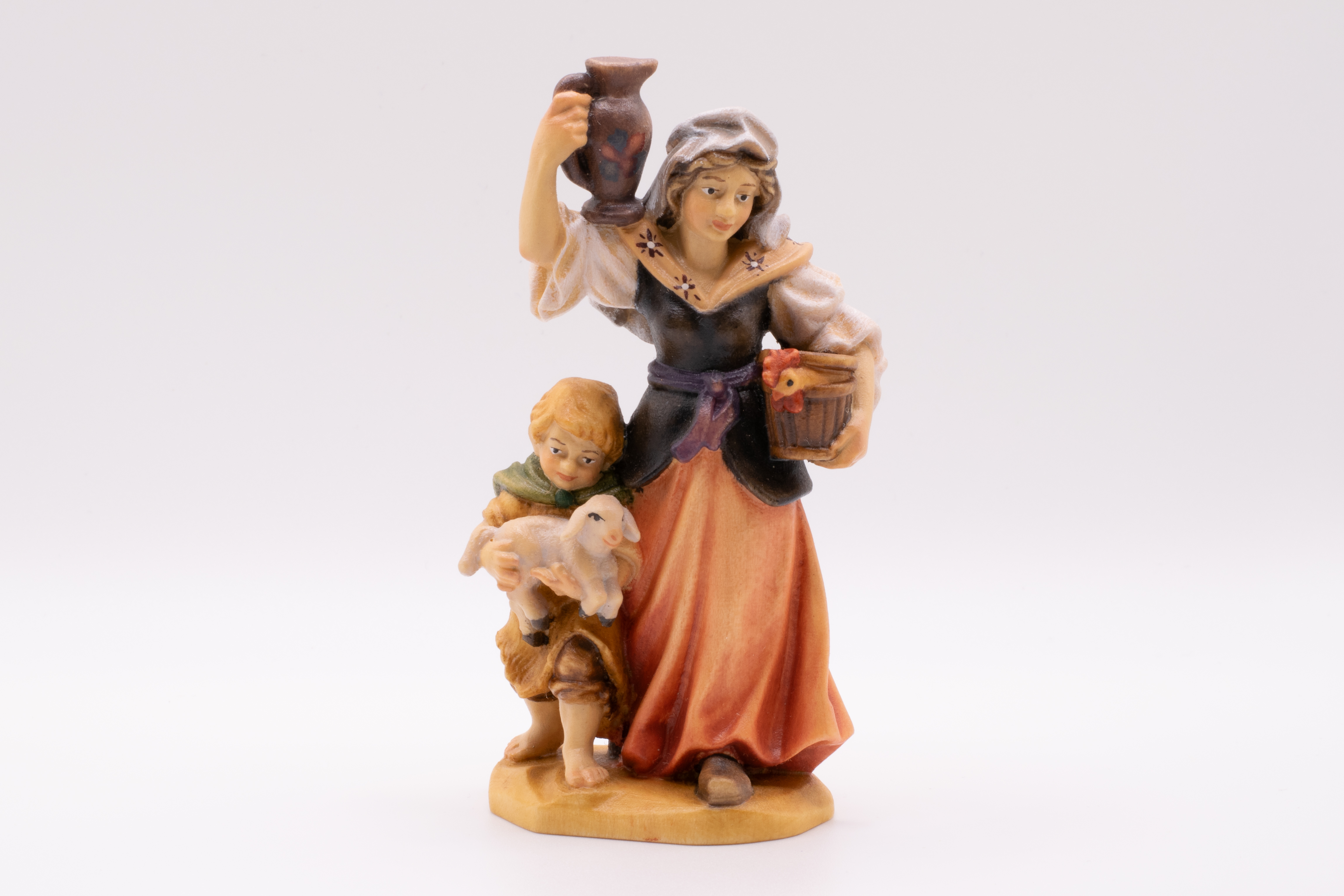 Krippenfigur Hirtin mit Kind, Barock - Bemalt, 7cm