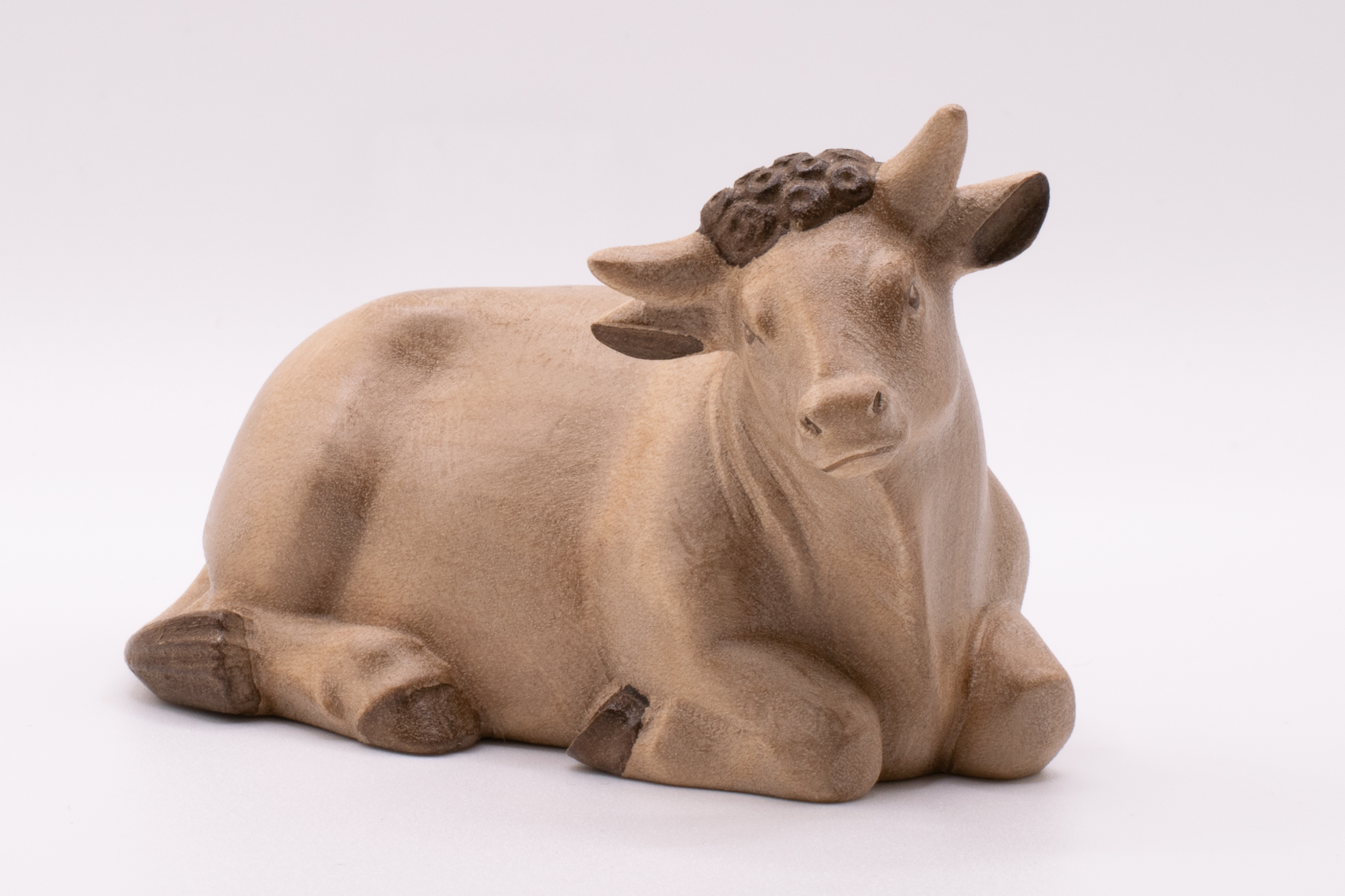 Krippenfigur Ochs, Modern - Gebeizt, 12cm