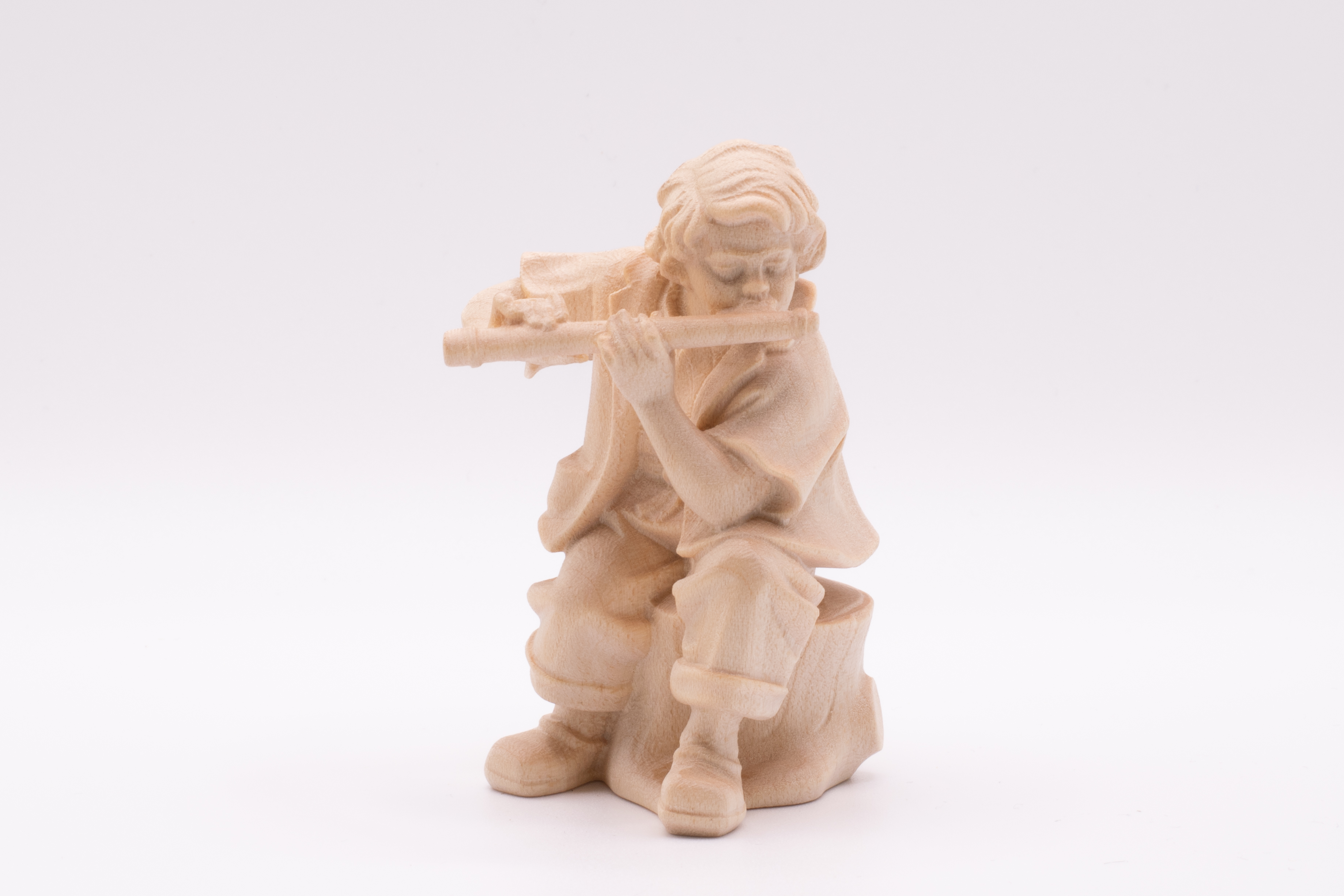 Krippenfigur Hirt mit Querflöte, Barock - Natur, 7cm